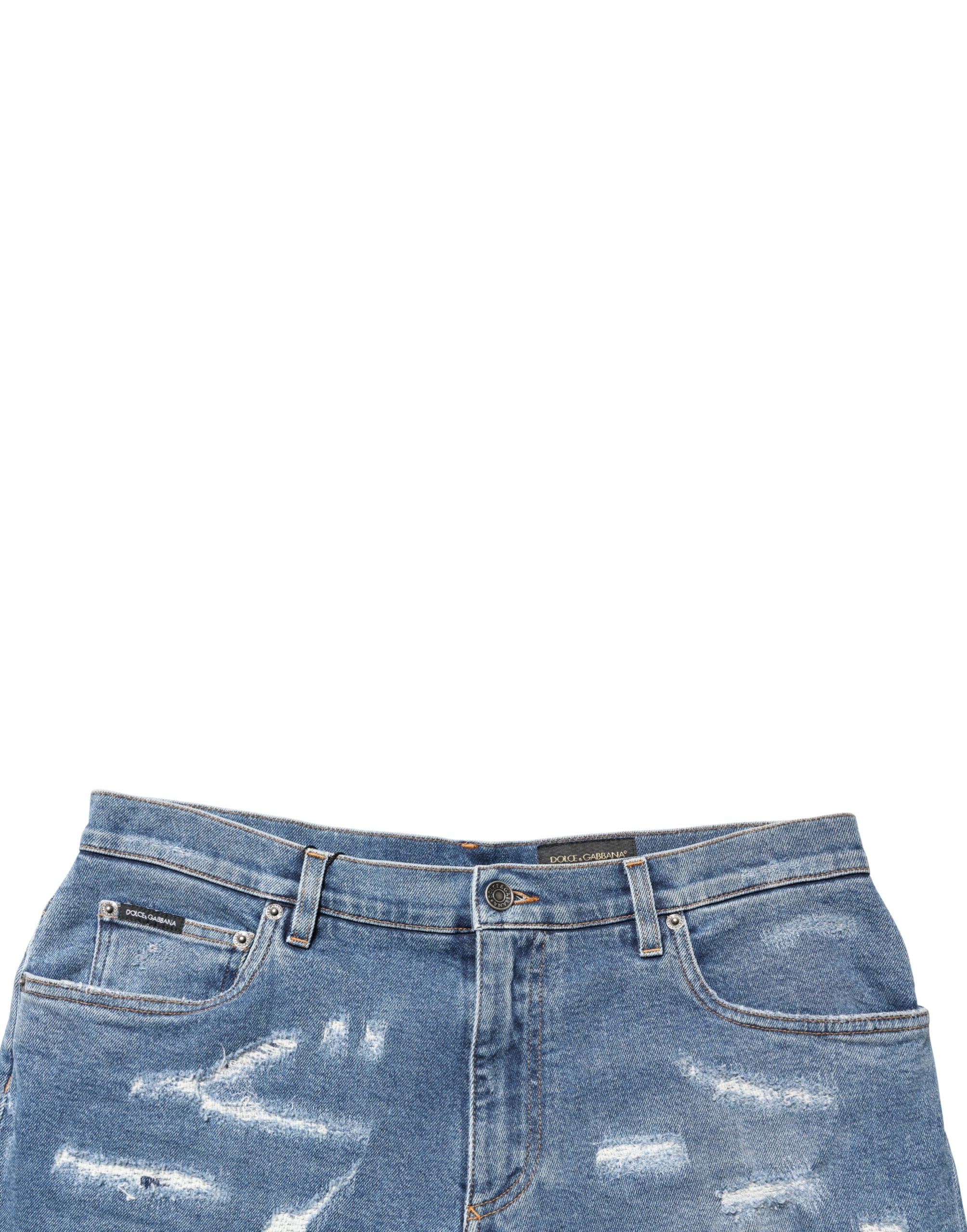 Dolce & Gabbana Blue Cotton Distressed Denim Bermuda Men's Shorts