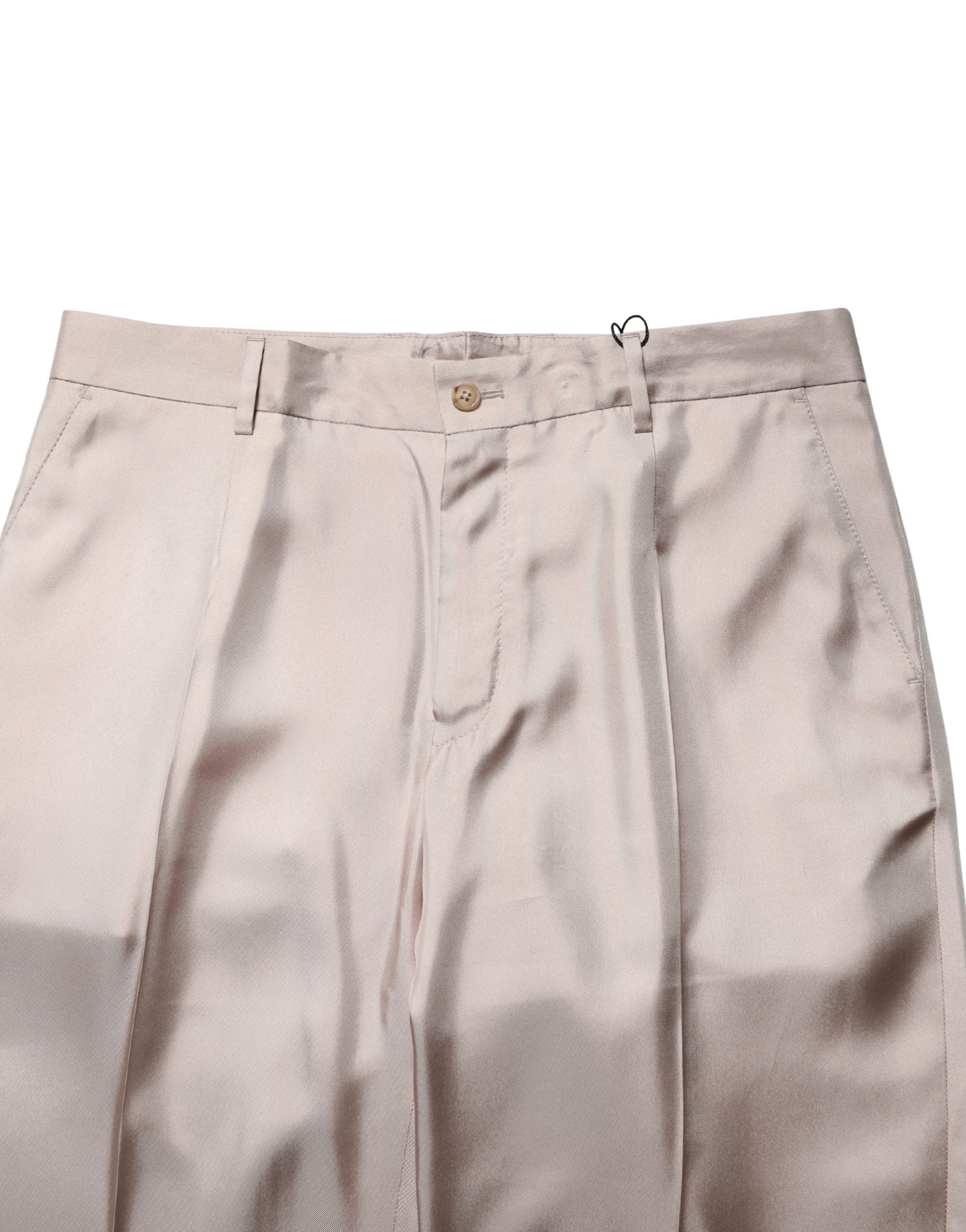 Dolce & Gabbana Beige Silk Straight Formal DressTrouser Men's Pants (Pre-Owned)