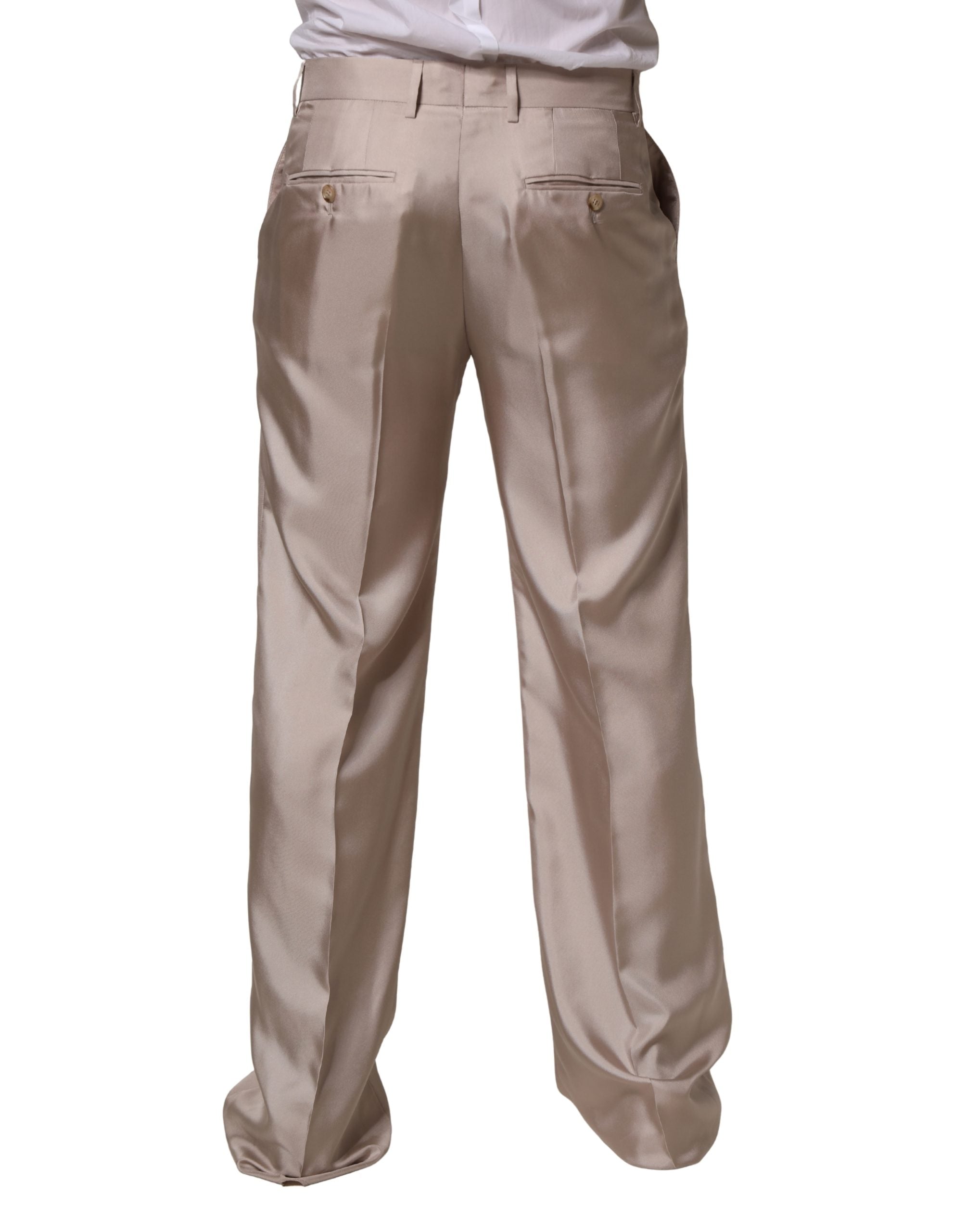 Dolce & Gabbana Beige Silk Straight Formal DressTrouser Men's Pants (Pre-Owned)