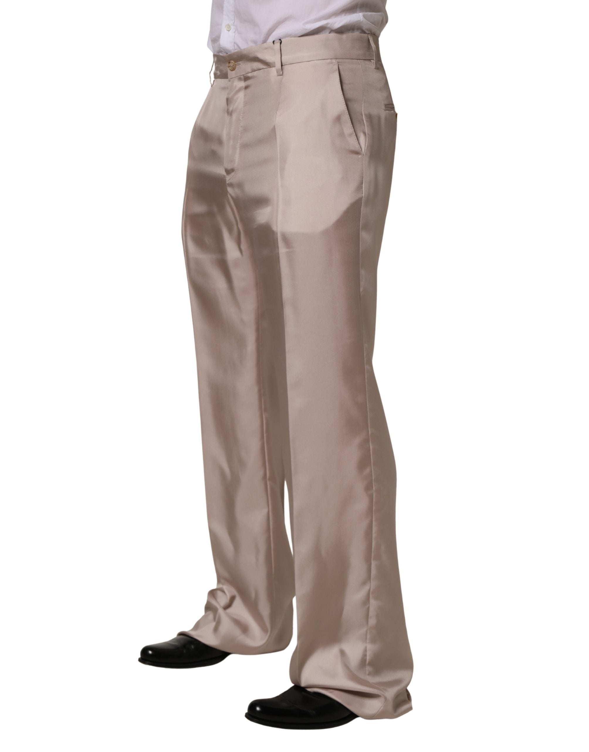 Dolce & Gabbana Beige Silk Straight Formal DressTrouser Men's Pants (Pre-Owned)