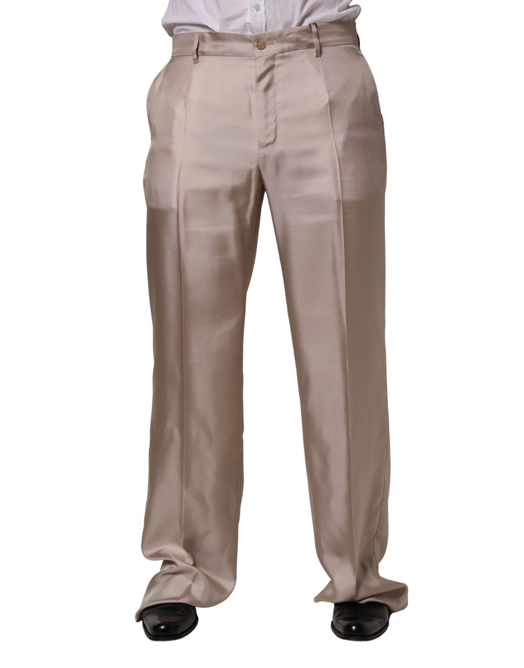 Dolce & Gabbana Beige Silk Straight Formal DressTrouser Men's Pants (Pre-Owned)