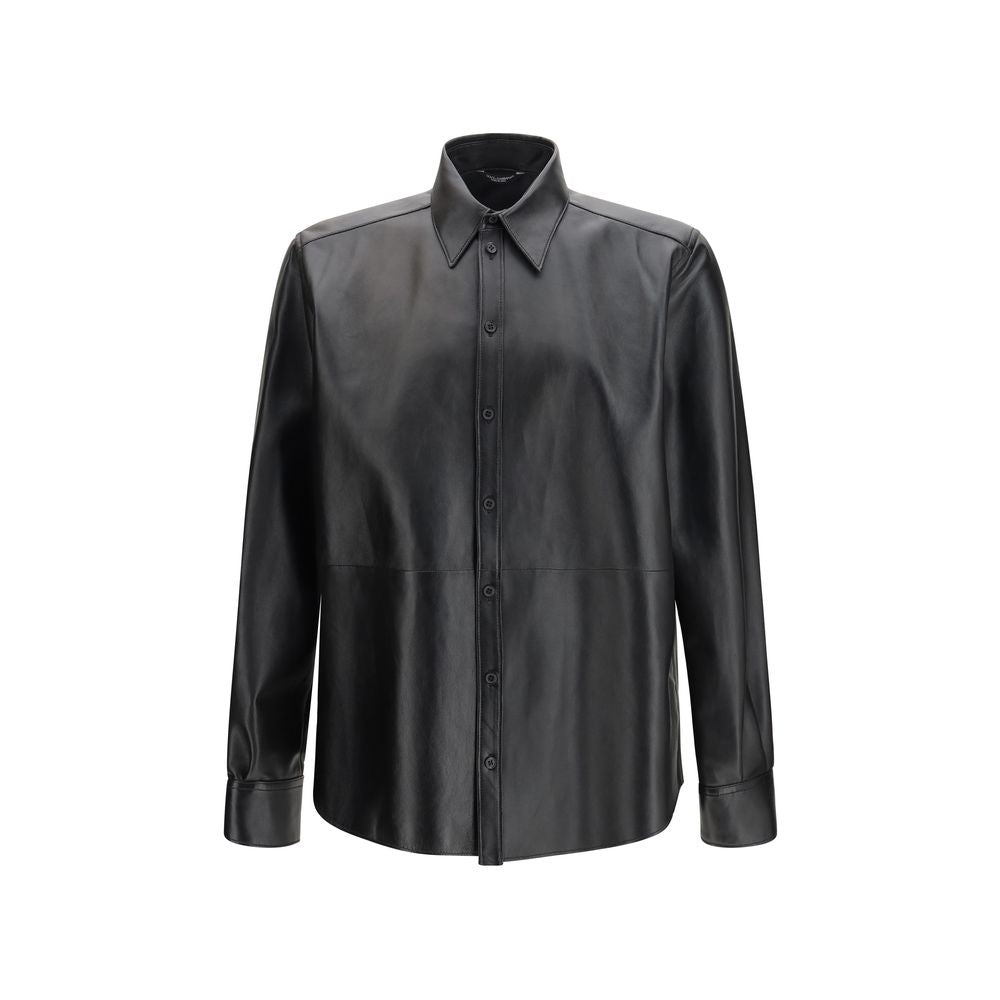 Dolce & Gabbana Black Leather Dress Men's Shirt
