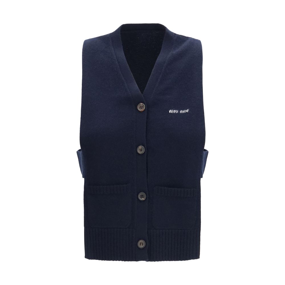Miu Miu Blue Cashmere Sleeveles Women's Sweater