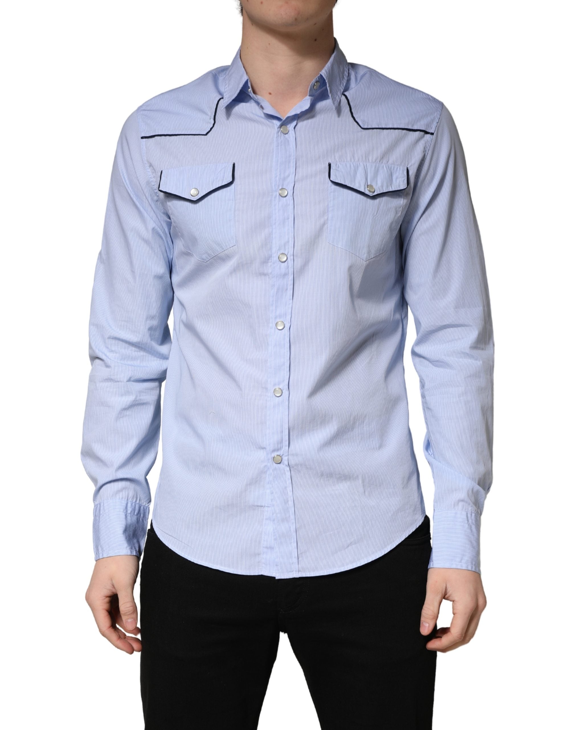 AGLINI Light Blue Slim Fit Collared Long Sleeve Casual Men's Shirt (Pre-Owned)