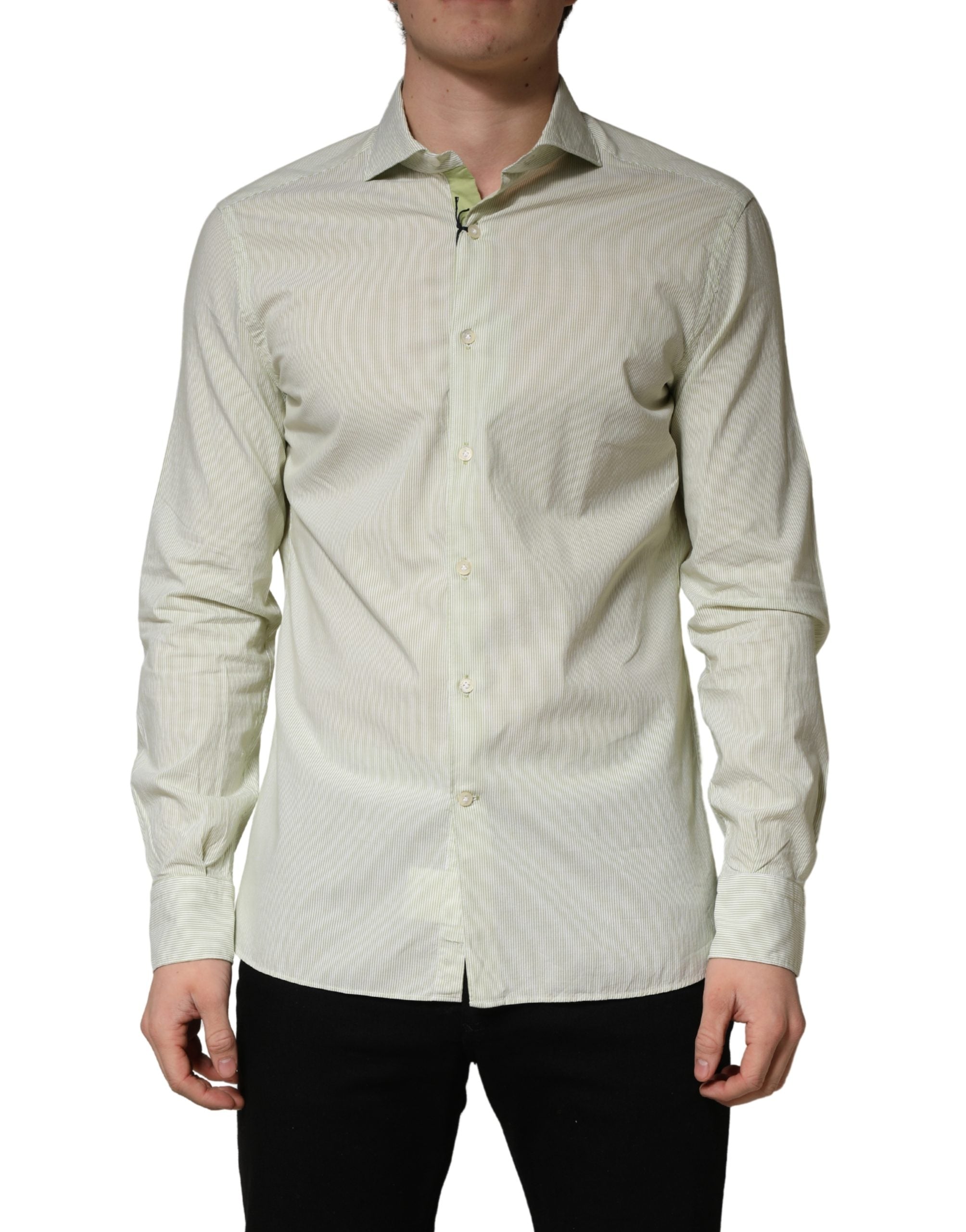 Domenico Tagliente Light Green Long Sleeves Formal Dress Men's Shirt (Pre-Owned)