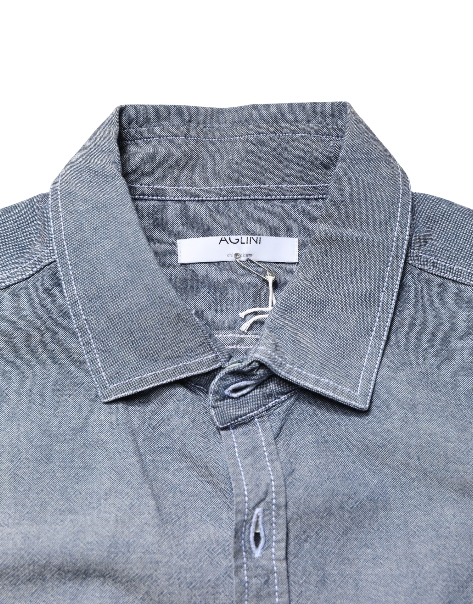 AGLINI Dark Blue Slim Fit Collared Long Sleeve Denim Men's Shirt (Pre-Owned)