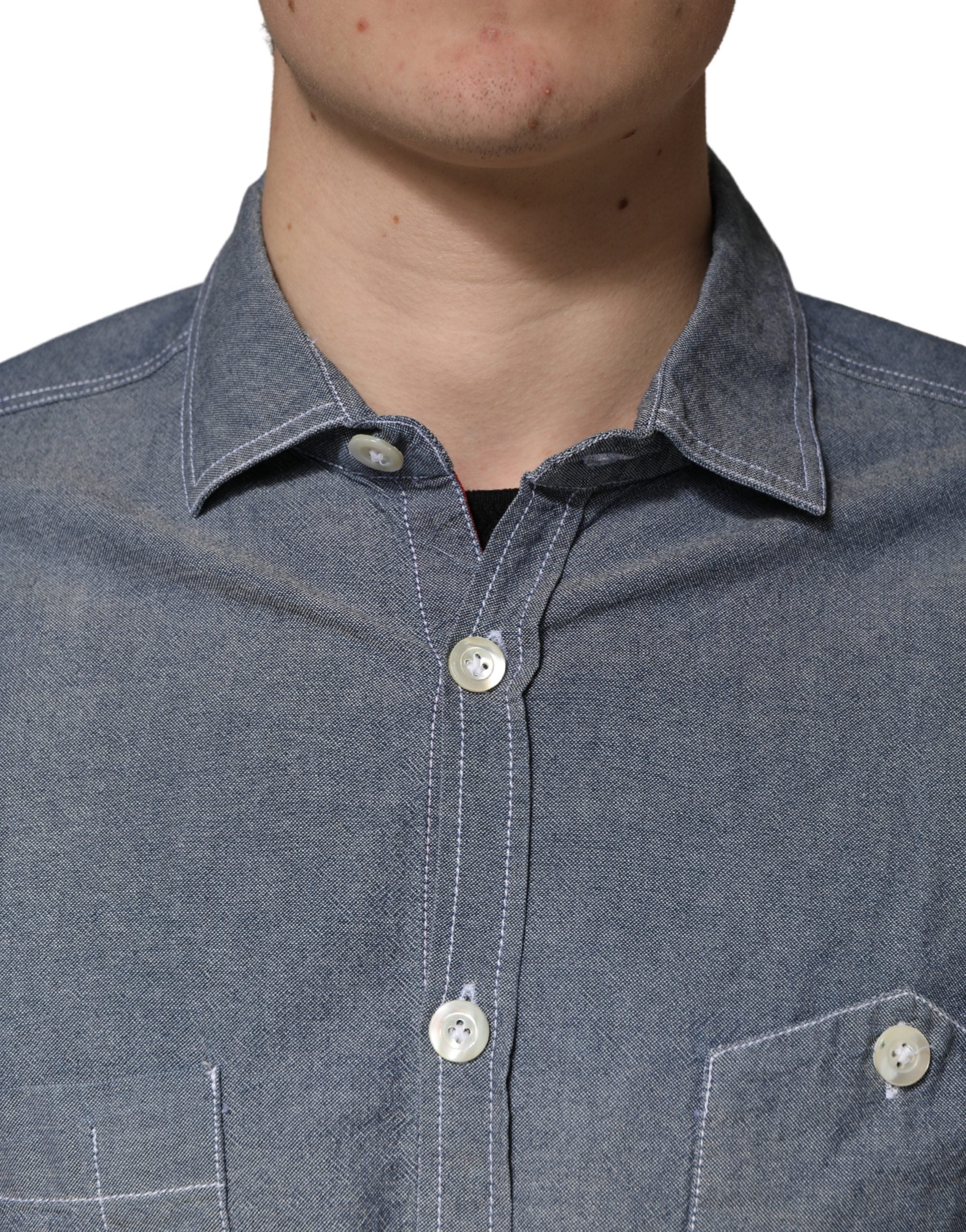 AGLINI Dark Blue Slim Fit Collared Long Sleeve Denim Men's Shirt (Pre-Owned)