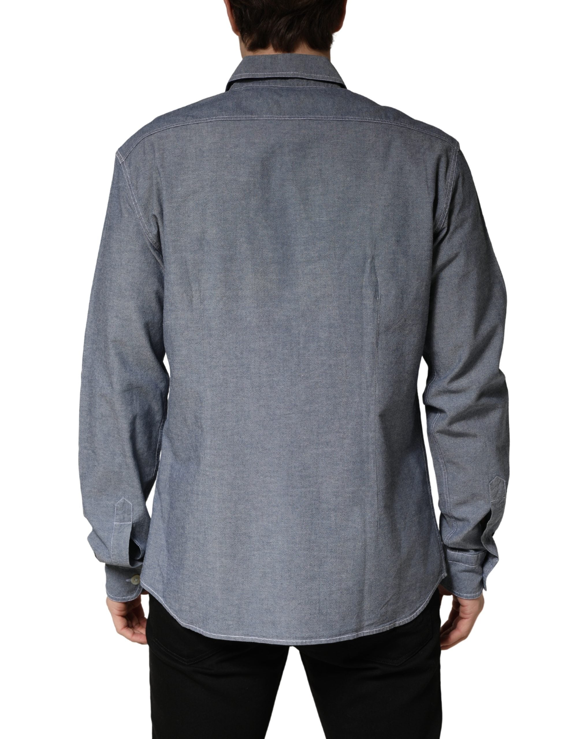 AGLINI Dark Blue Slim Fit Collared Long Sleeve Denim Men's Shirt (Pre-Owned)