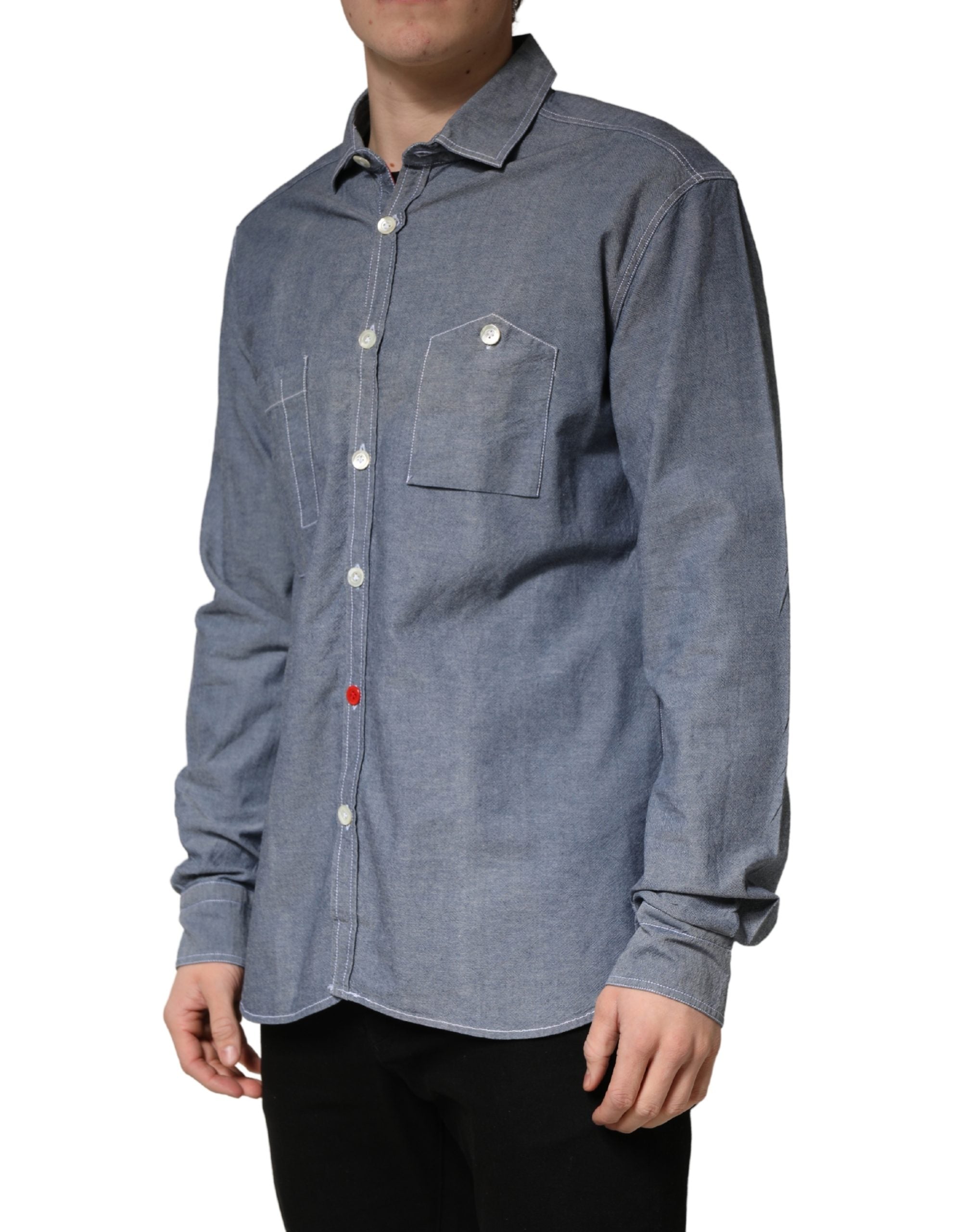 AGLINI Dark Blue Slim Fit Collared Long Sleeve Denim Men's Shirt (Pre-Owned)