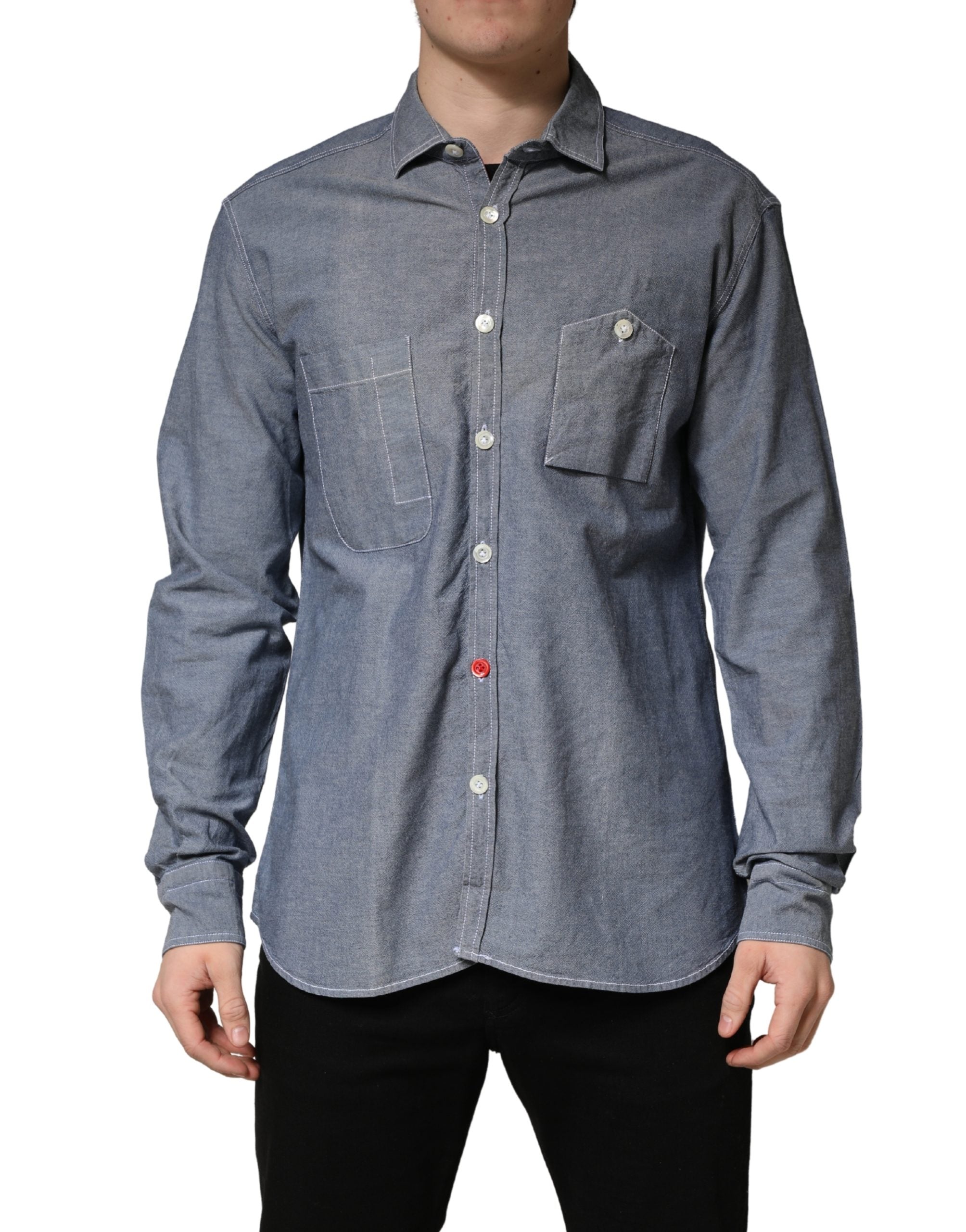 AGLINI Dark Blue Slim Fit Collared Long Sleeve Denim Men's Shirt (Pre-Owned)