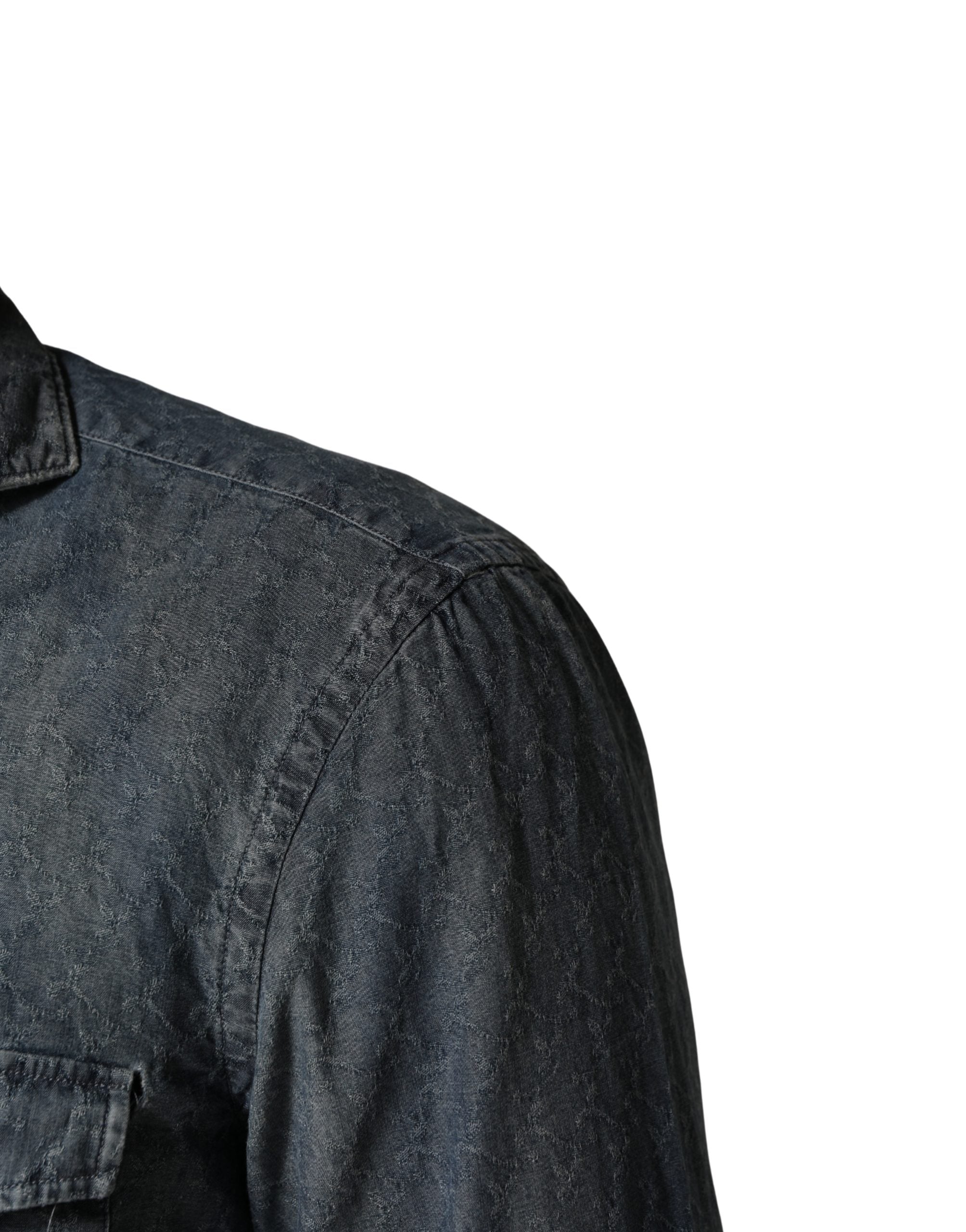Domenico Tagliente DarkBlue Long Sleeve Collared Denim Men's Shirt (Pre-Owned)