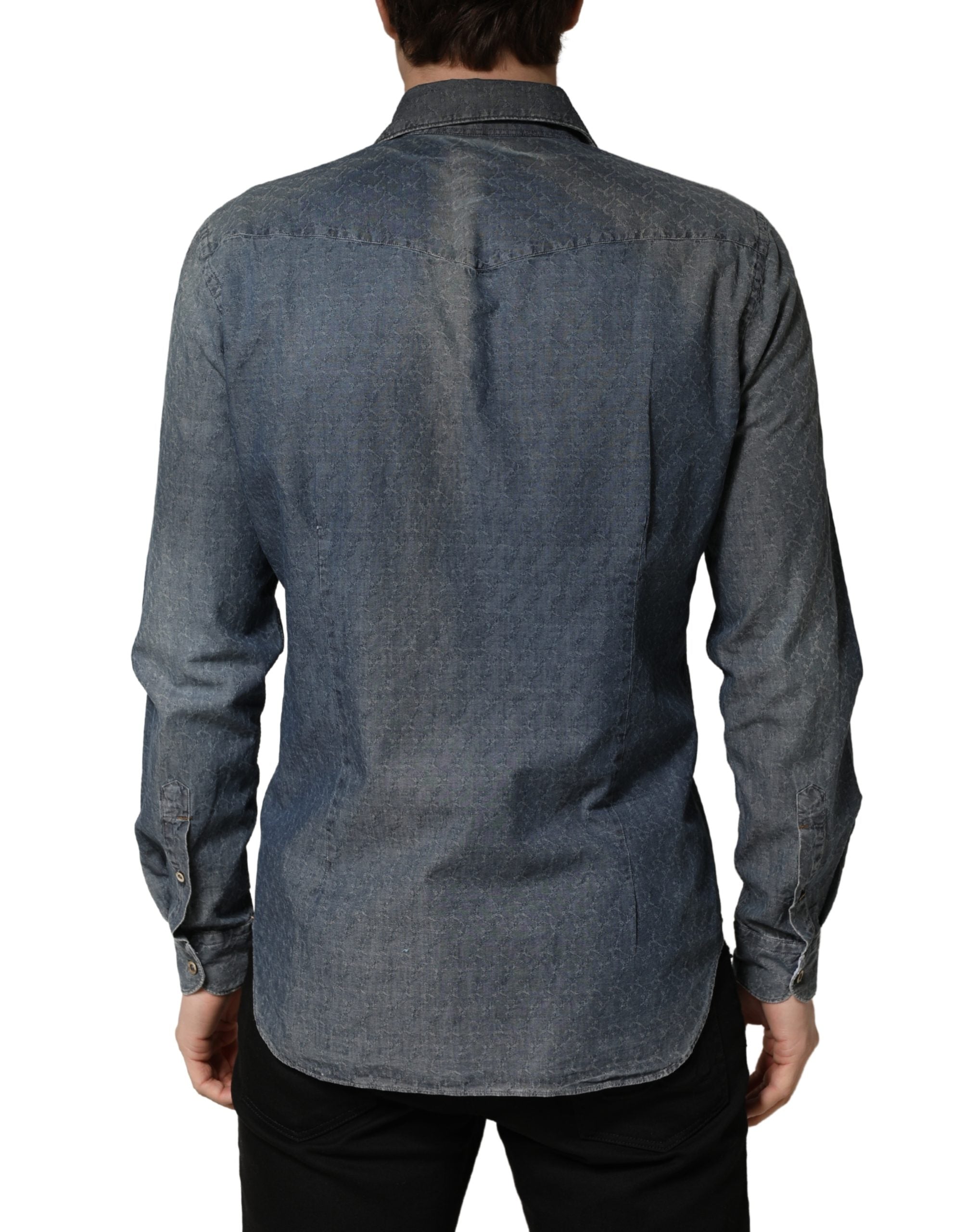 Domenico Tagliente DarkBlue Long Sleeve Collared Denim Men's Shirt (Pre-Owned)