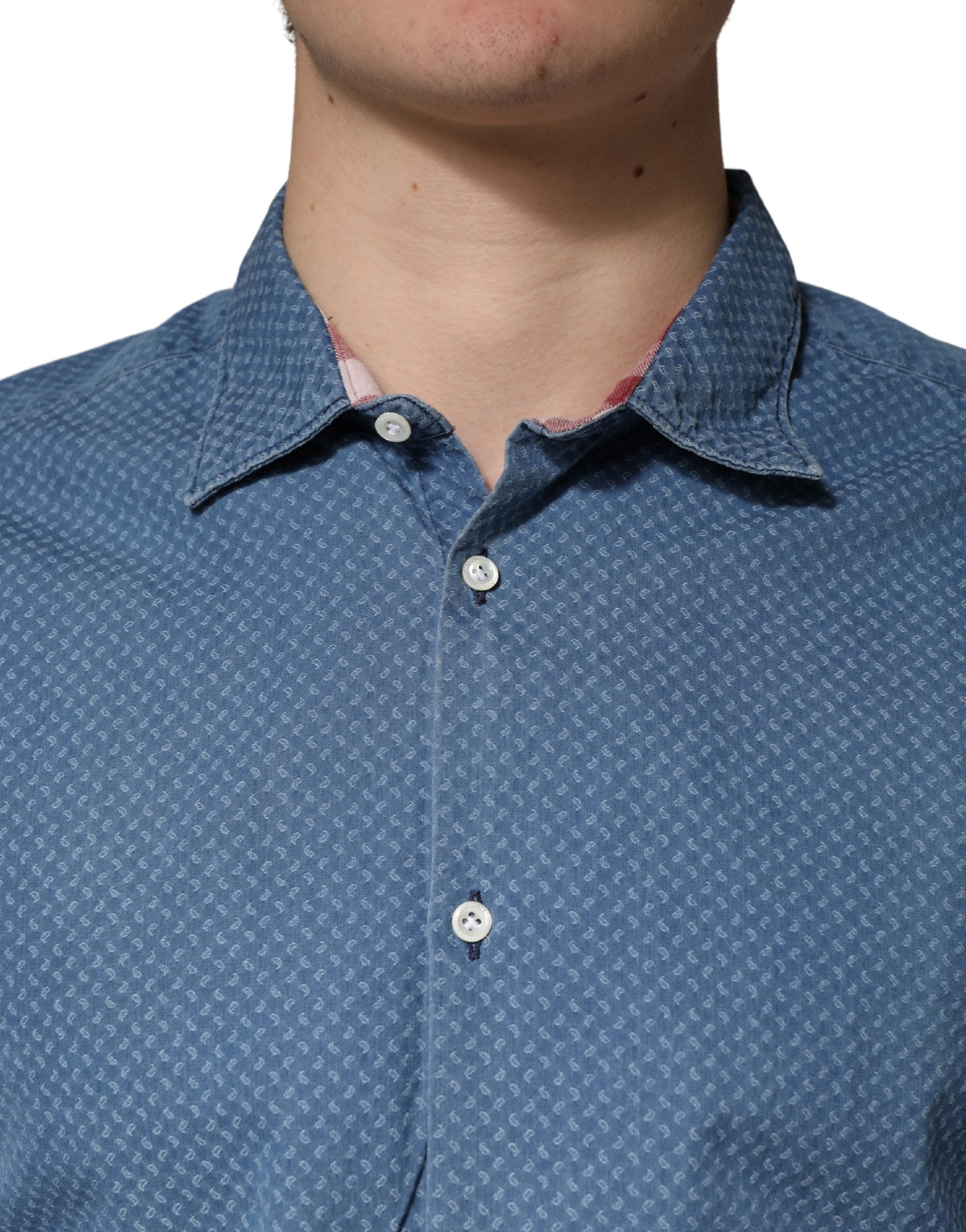AGLINI Blue Cotton Slim Fit Collared LongSleeve Casual Men's Shirt (Pre-Owned)