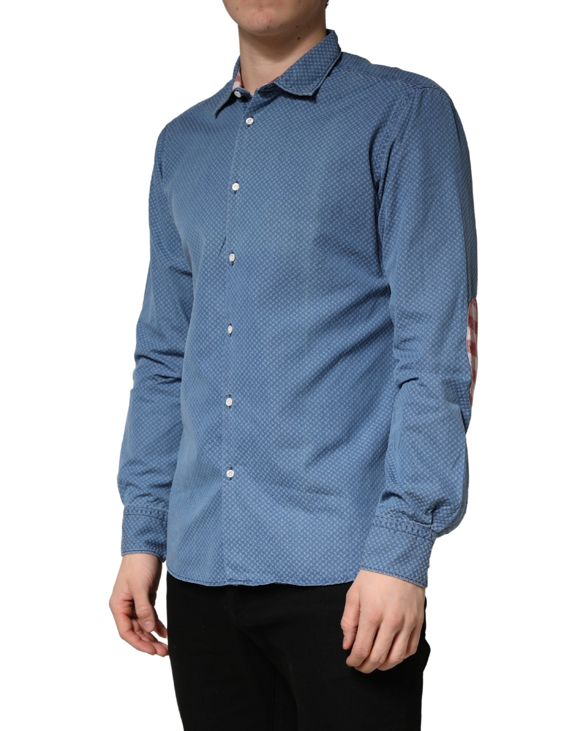 AGLINI Blue Cotton Slim Fit Collared LongSleeve Casual Men's Shirt (Pre-Owned)