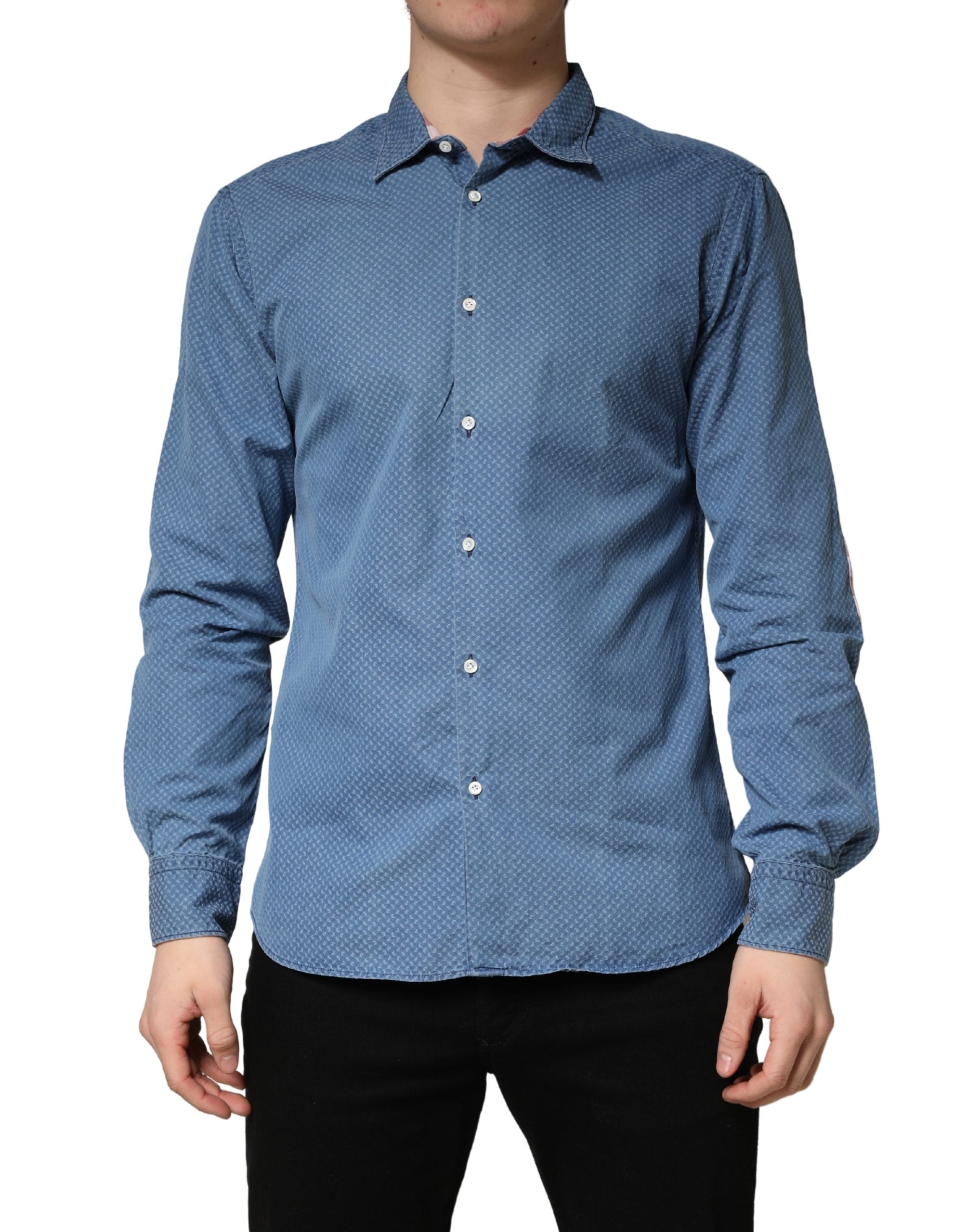 AGLINI Blue Cotton Slim Fit Collared LongSleeve Casual Men's Shirt (Pre-Owned)