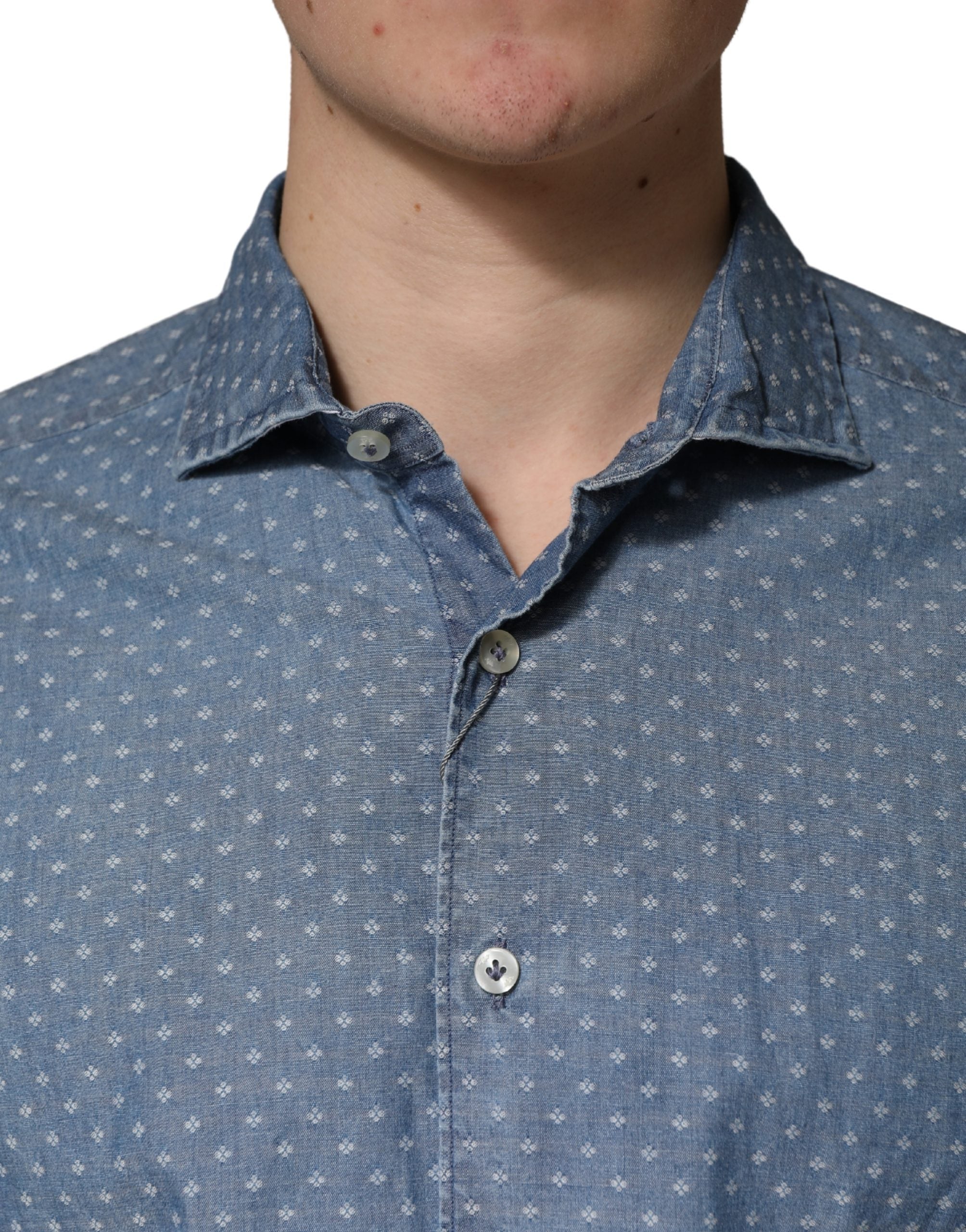 Domenico Tagliente Blue Long Sleeve Collared Casual Men's Shirt (Pre-Owned)