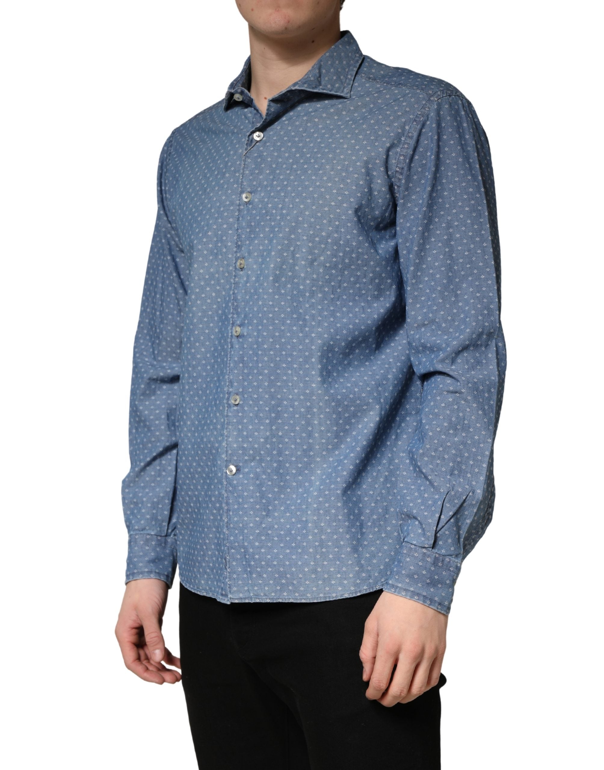 Domenico Tagliente Blue Long Sleeve Collared Casual Men's Shirt (Pre-Owned)