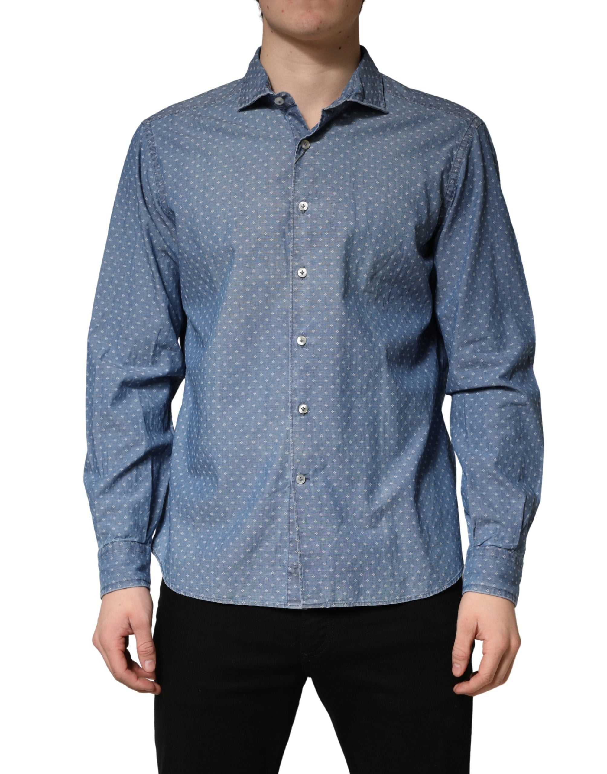 Domenico Tagliente Blue Long Sleeve Collared Casual Men's Shirt (Pre-Owned)