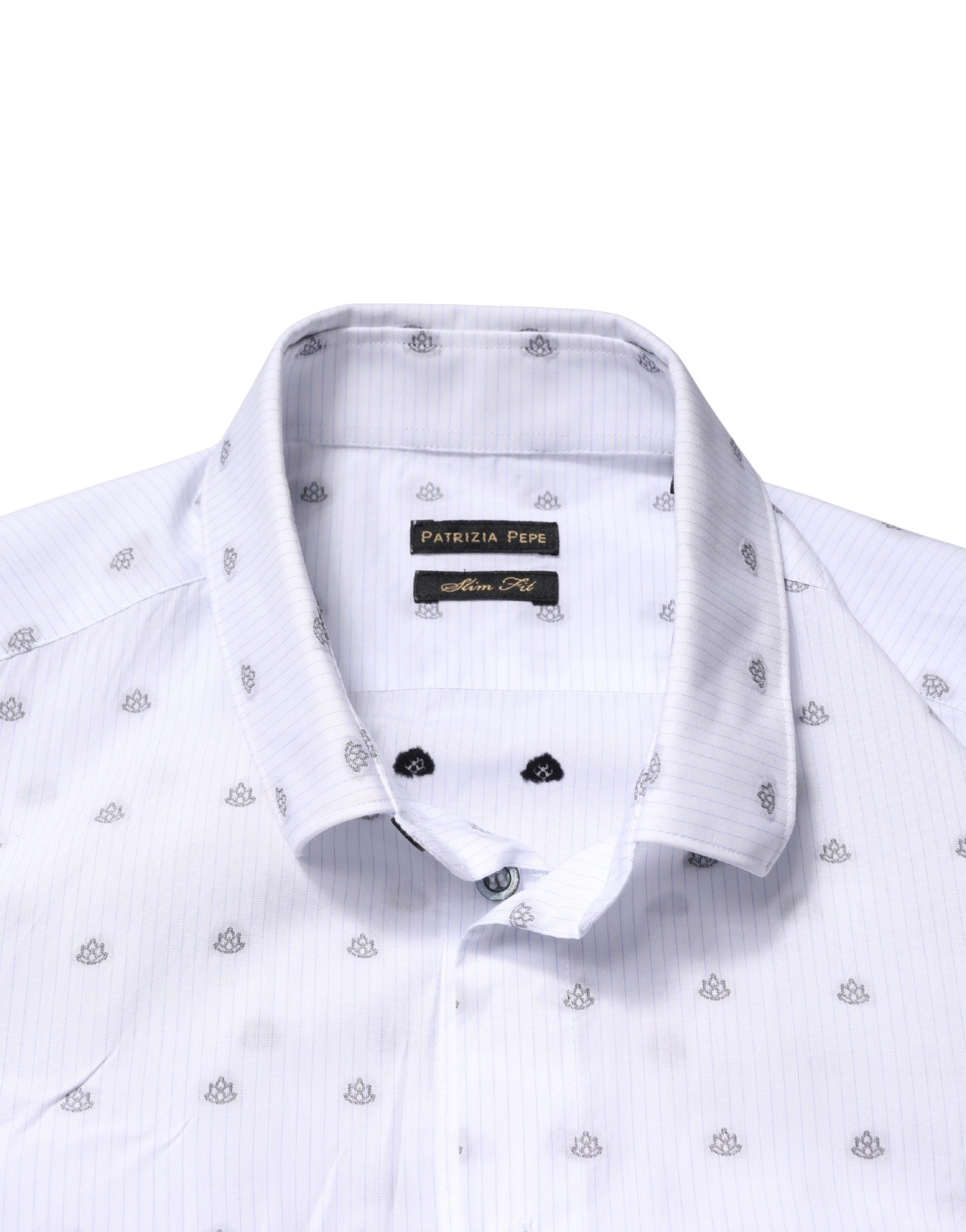 Patrizia Pepe White Cotton Slim Fit Collared Men Dress Men's Shirt