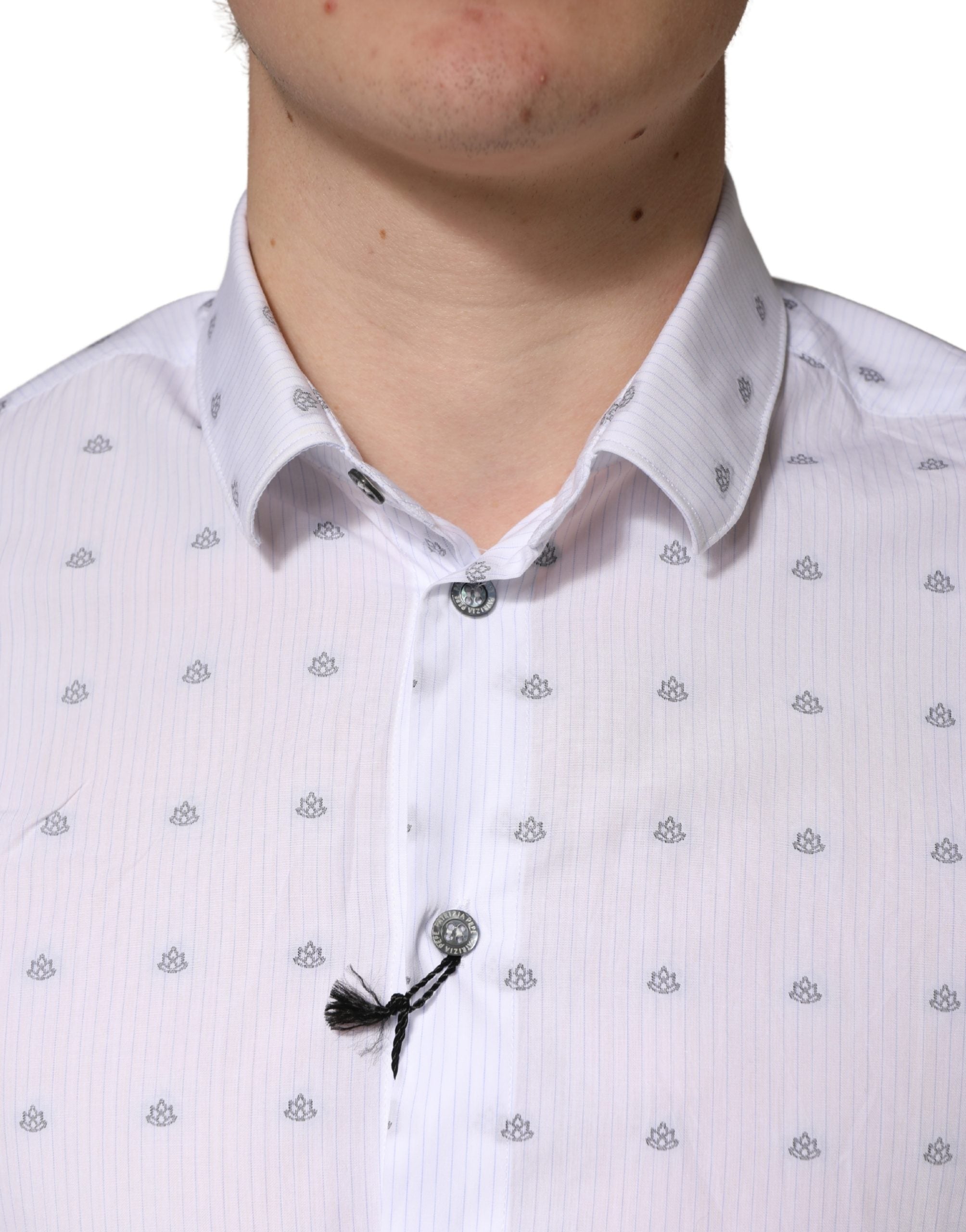Patrizia Pepe White Cotton Slim Fit Collared Men Dress Men's Shirt