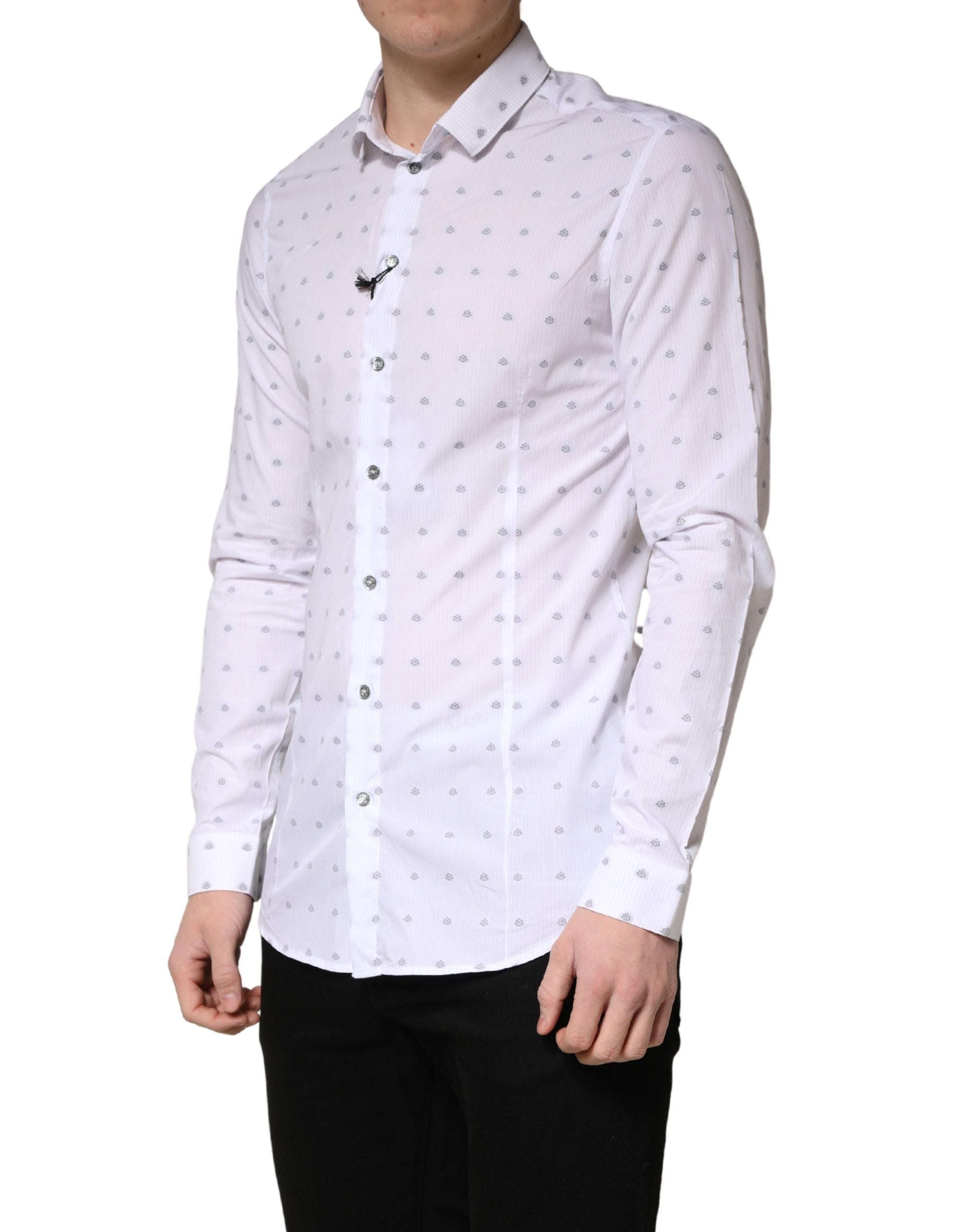 Patrizia Pepe White Cotton Slim Fit Collared Men Dress Men's Shirt