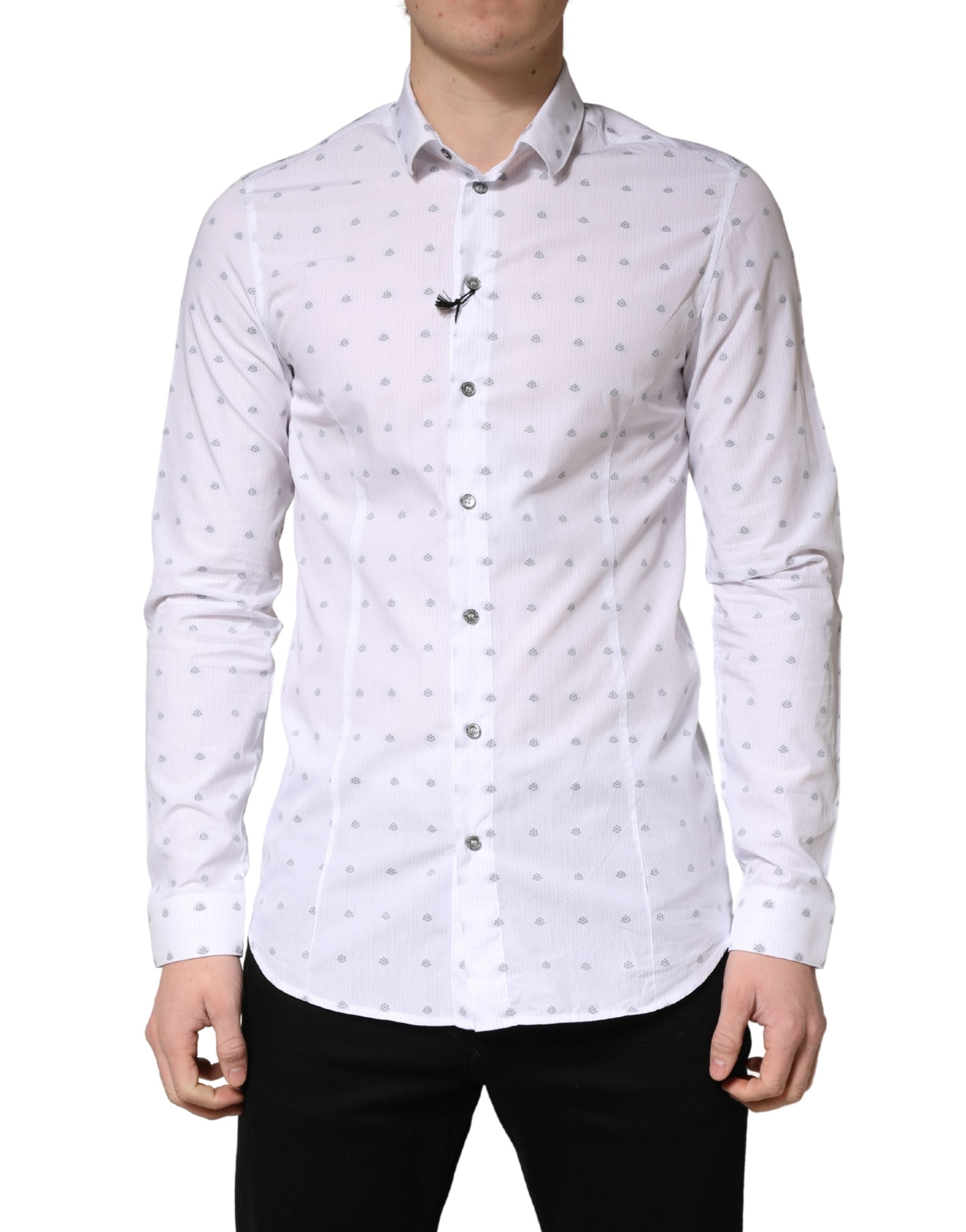 Patrizia Pepe White Cotton Slim Fit Collared Men Dress Men's Shirt