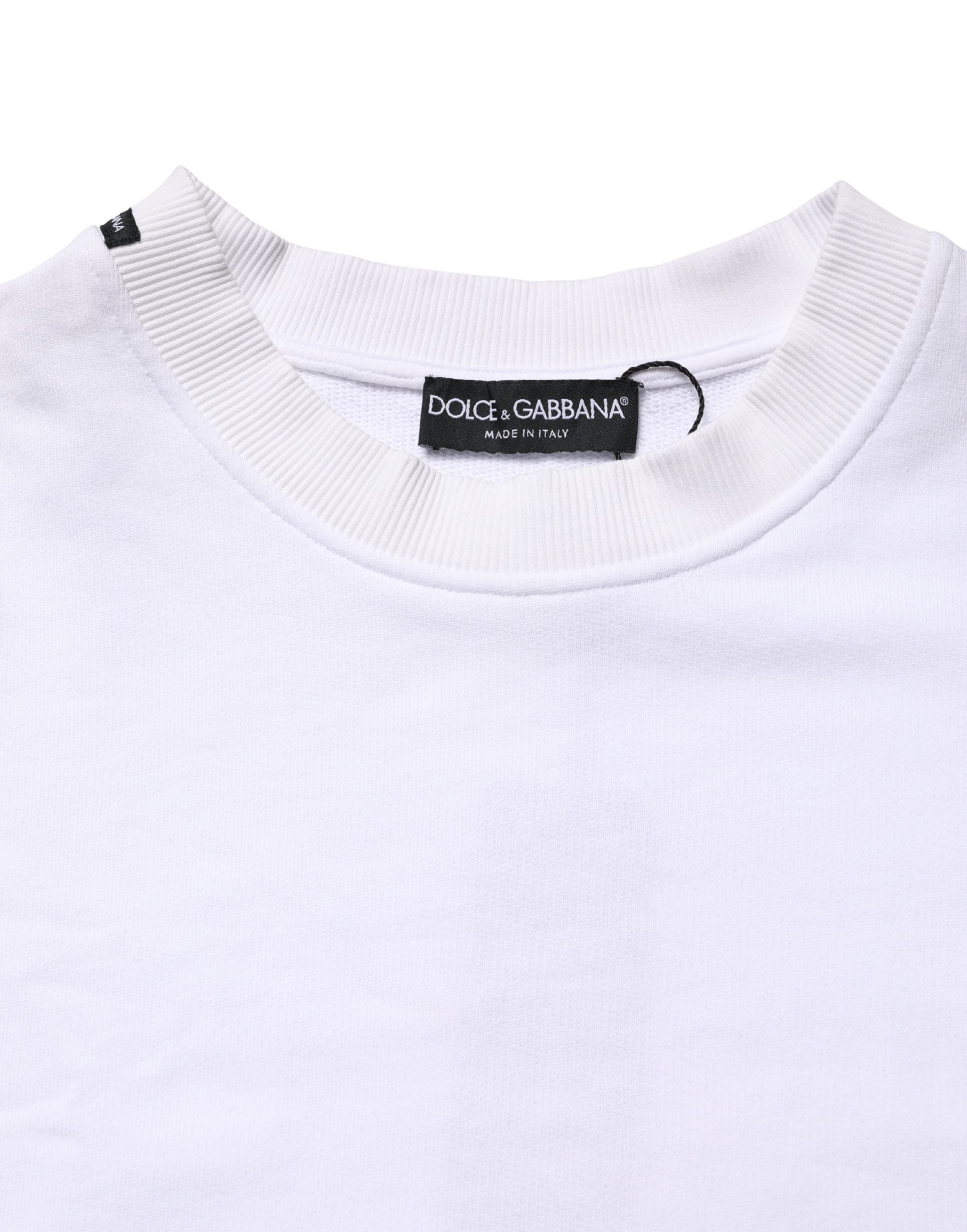 Dolce & Gabbana White Cotton Crew Neck Sweatshirt Men's Sweater (Pre-Owned)