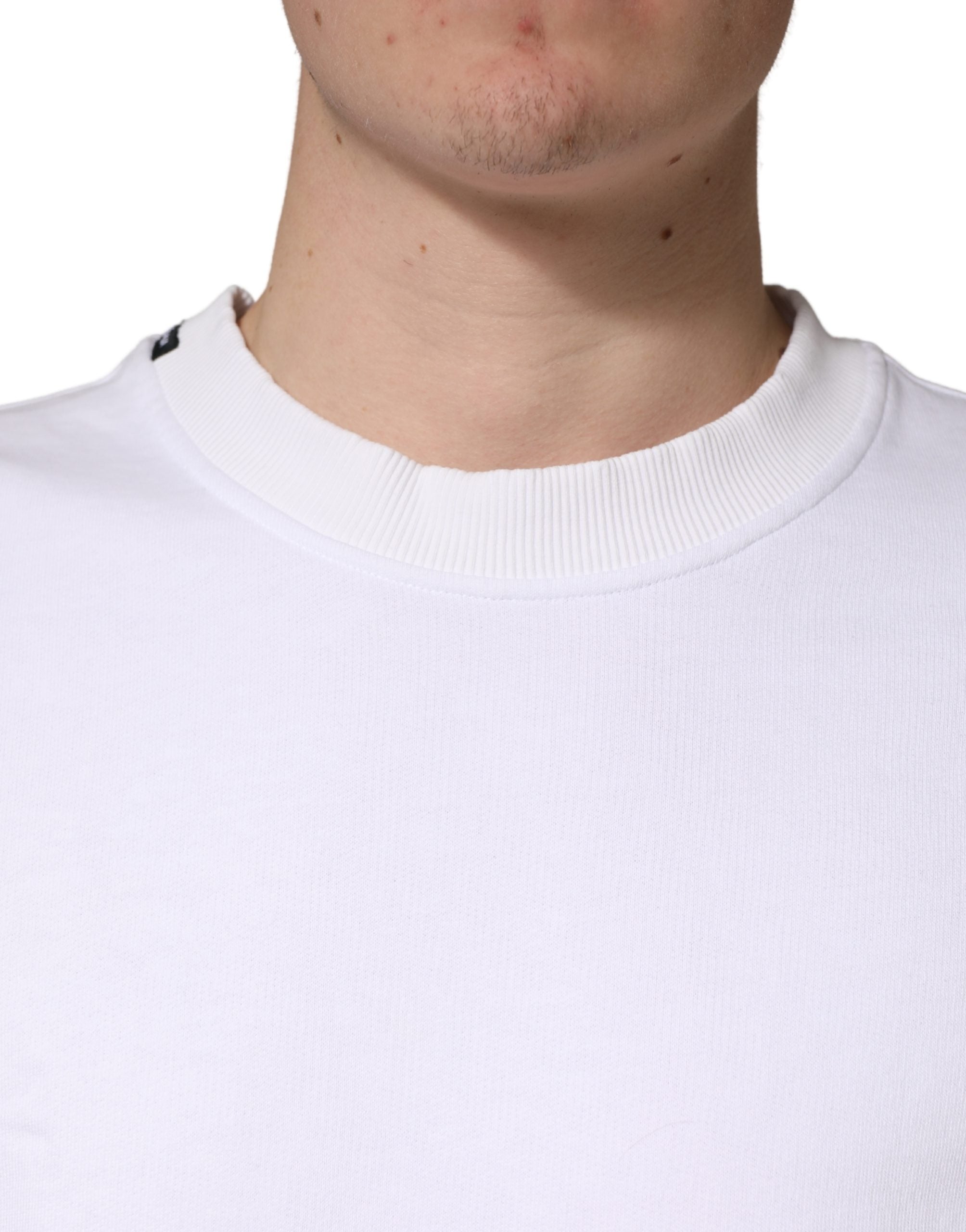 Dolce & Gabbana White Cotton Crew Neck Sweatshirt Men's Sweater (Pre-Owned)