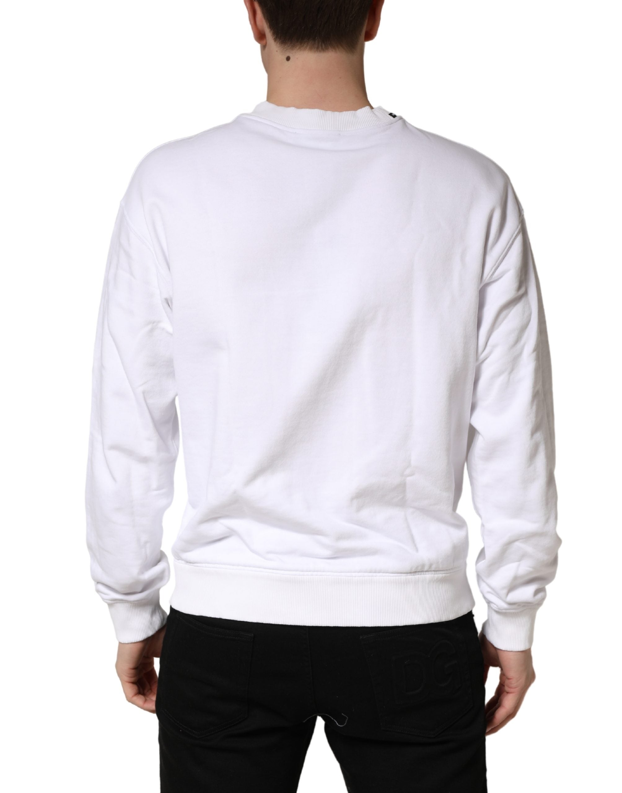 Dolce & Gabbana White Cotton Crew Neck Sweatshirt Men's Sweater (Pre-Owned)