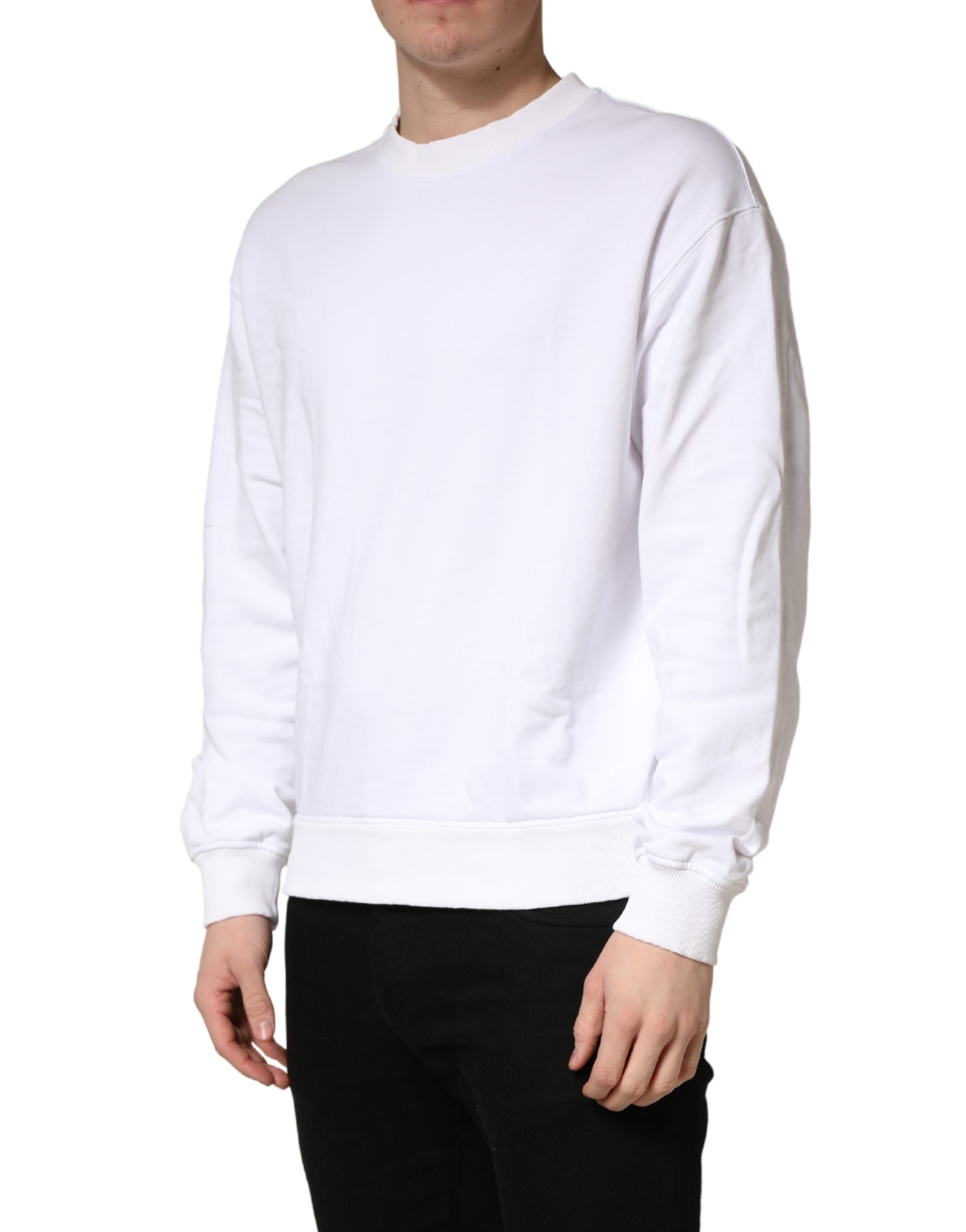 Dolce & Gabbana White Cotton Crew Neck Sweatshirt Men's Sweater (Pre-Owned)