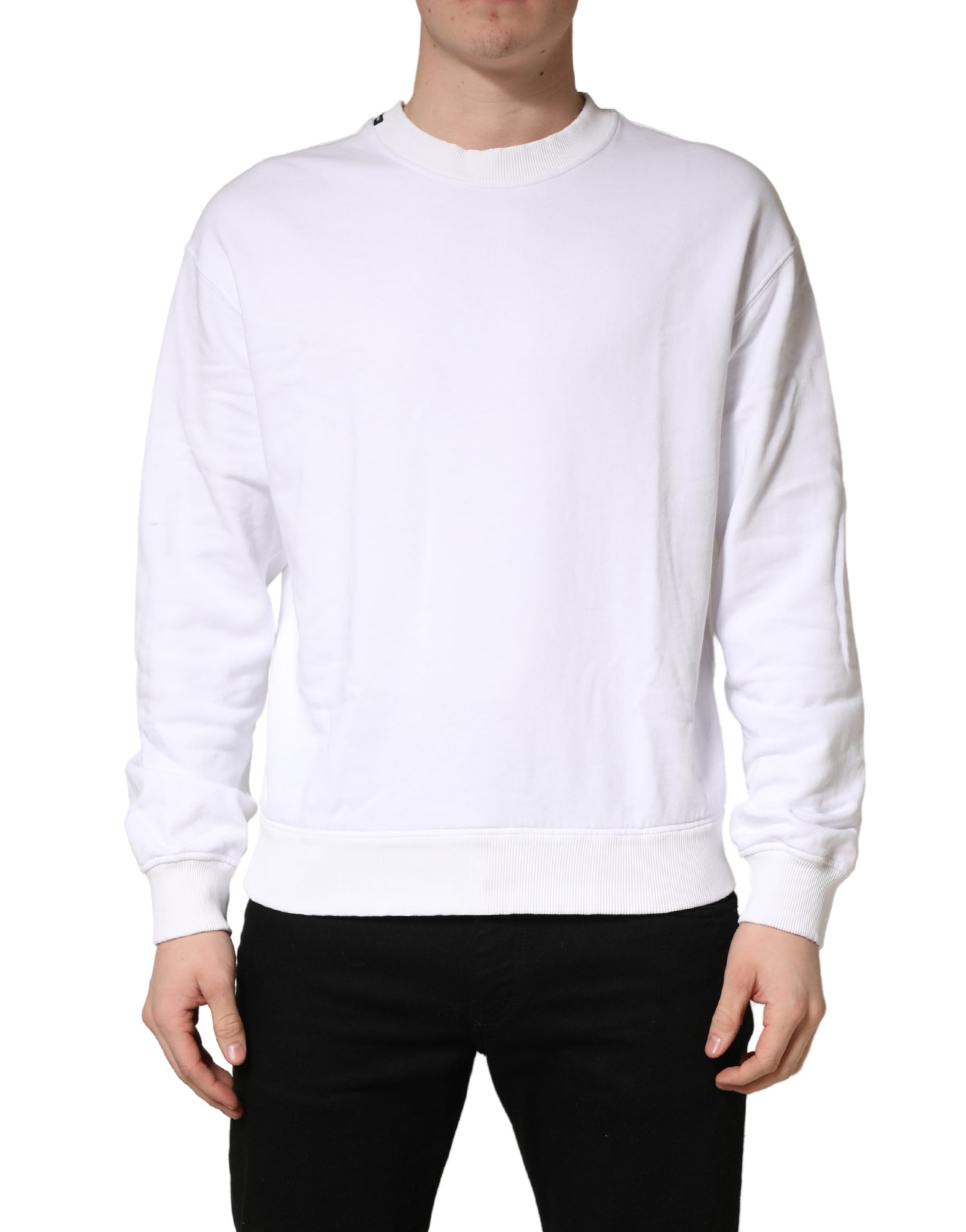 Dolce & Gabbana White Cotton Crew Neck Sweatshirt Men's Sweater (Pre-Owned)