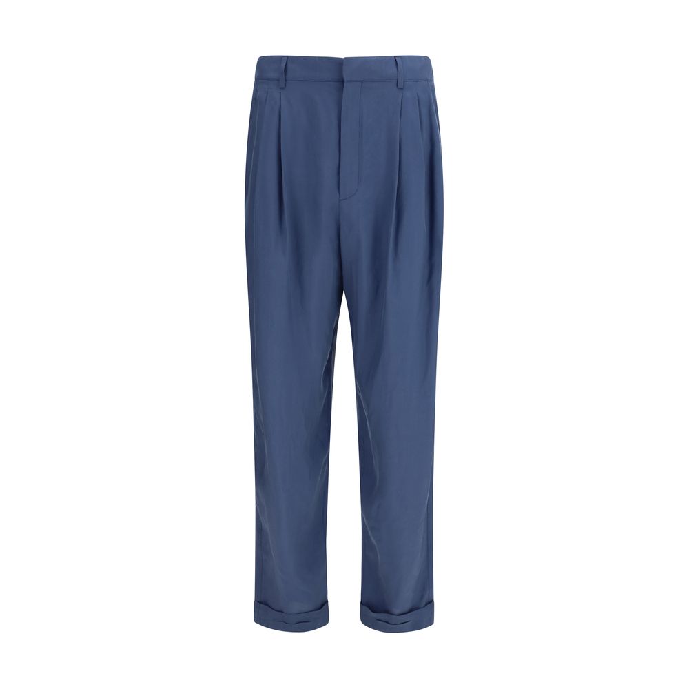 Saint Laurent Blue Silk Dress Men's Pants