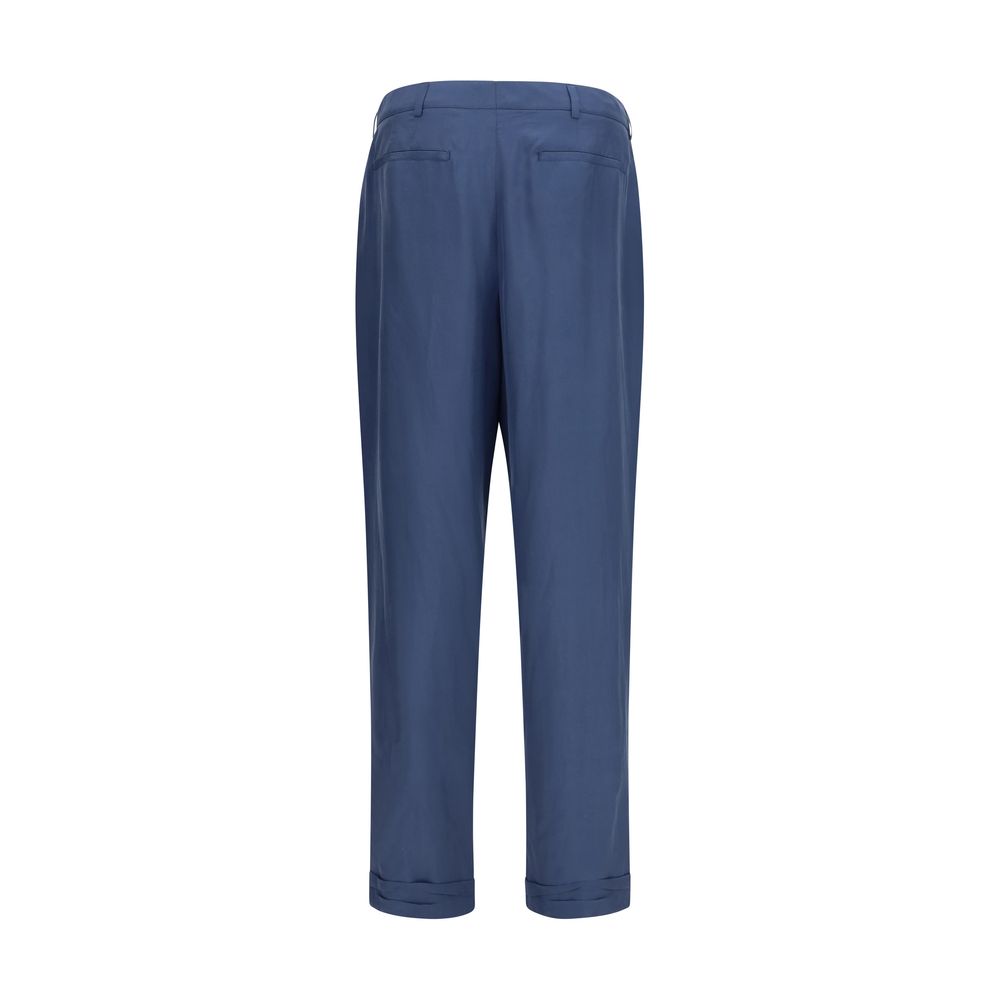 Saint Laurent Blue Silk Dress Men's Pants