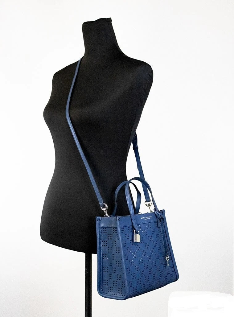 Marc Jacobs Marc Jacobs Mini Grind Blue Sea Perforated Leather Crossbody Tote Bag Women's Purse