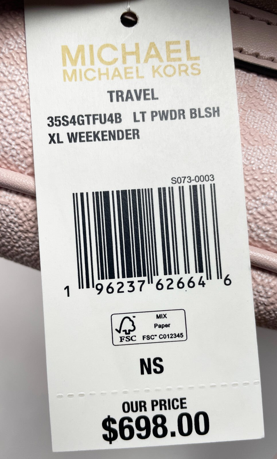 Michael Kors Michael Kors Travel Extra Large Powder Blush PVC Top Zip Weekender Luggage Women's Bag