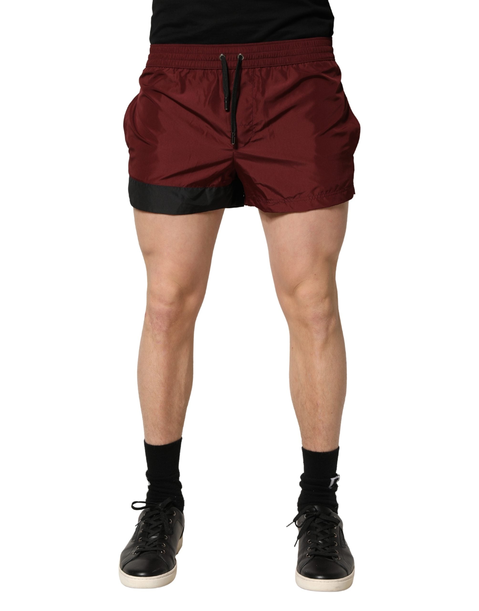 Dolce & Gabbana Maroon Polyester Drawstring Shorts Men's Swimwear
