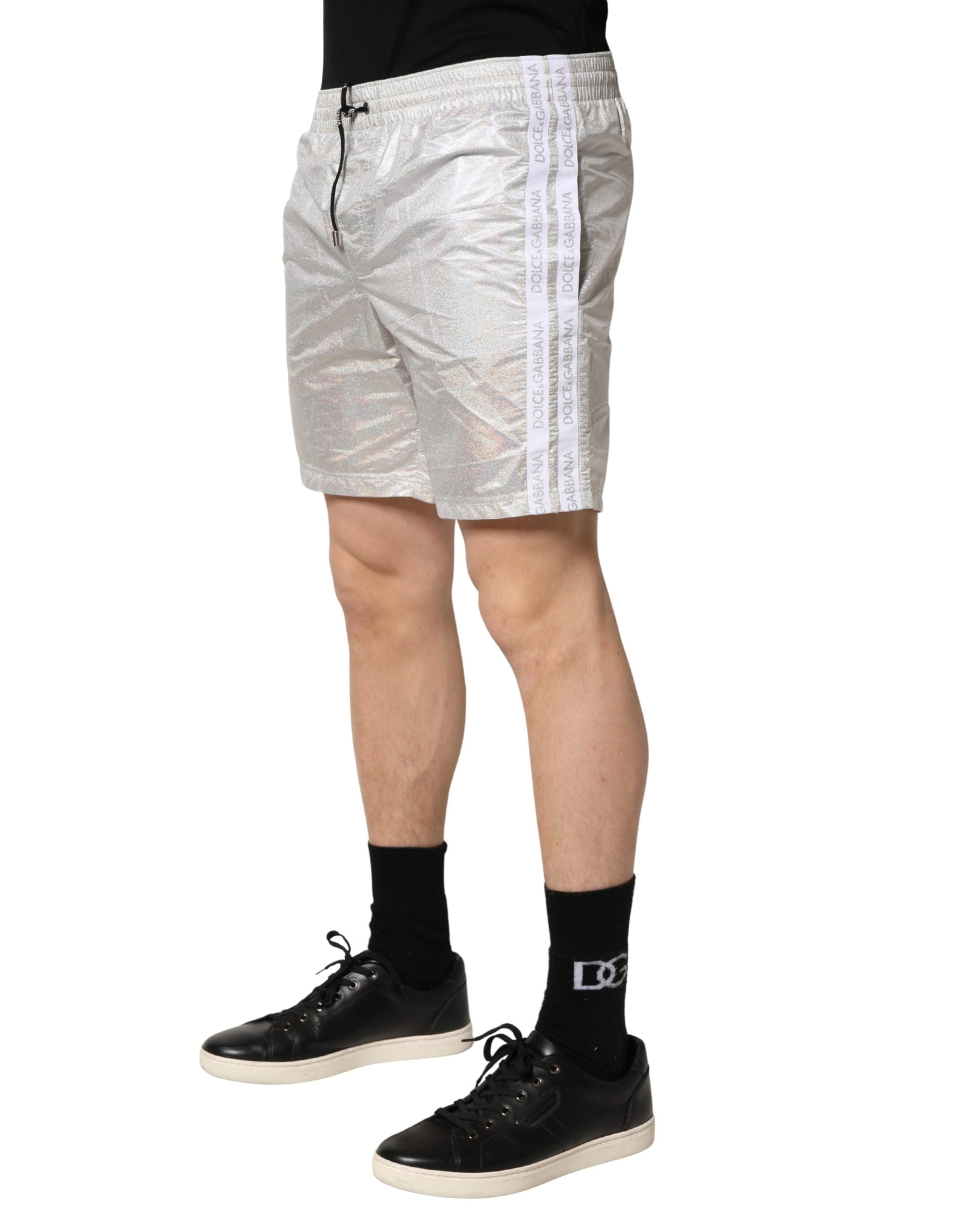 Dolce & Gabbana Silver Polyester Drawstring Men Shorts Men's Swimwear