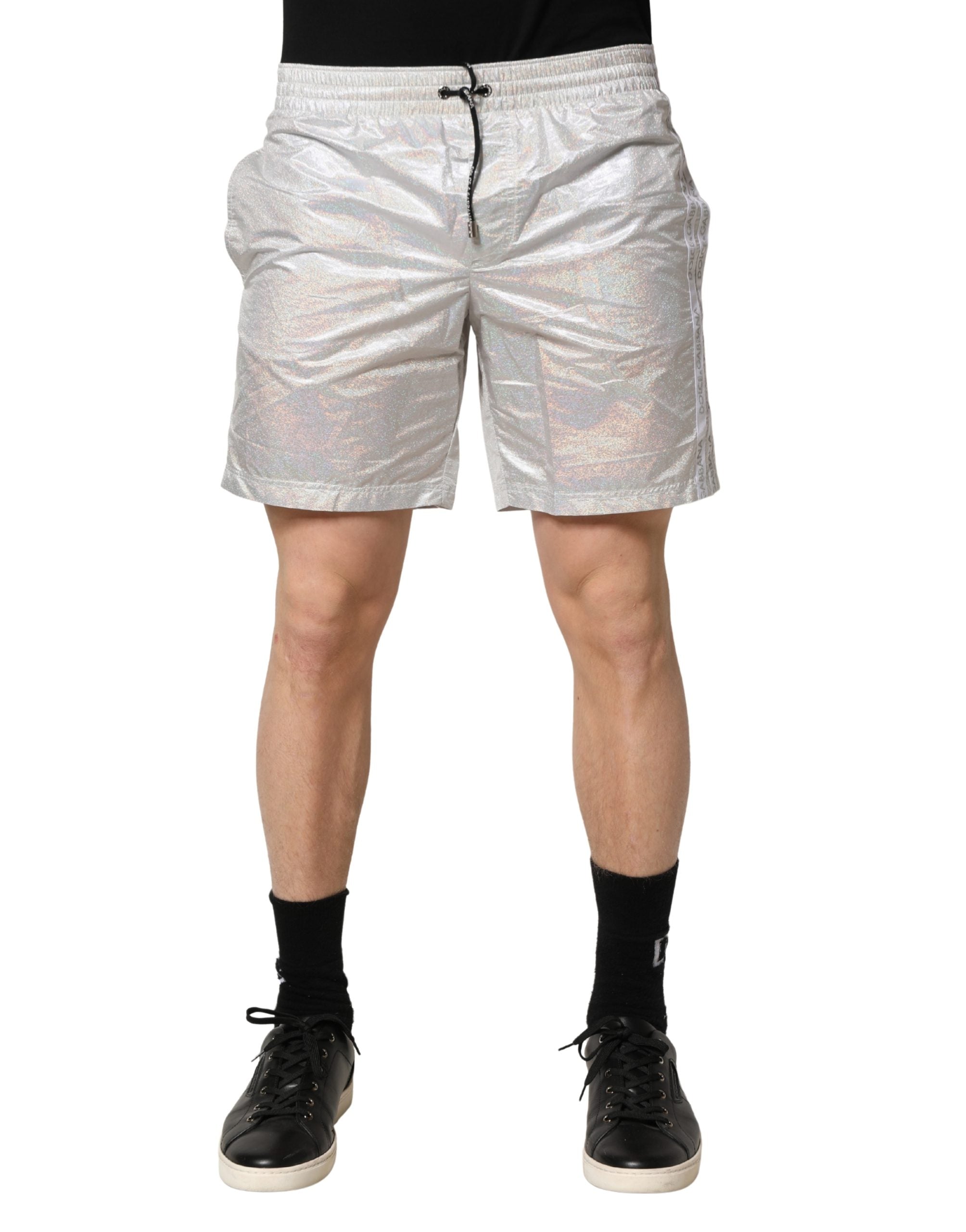 Dolce & Gabbana Silver Polyester Drawstring Men Shorts Men's Swimwear