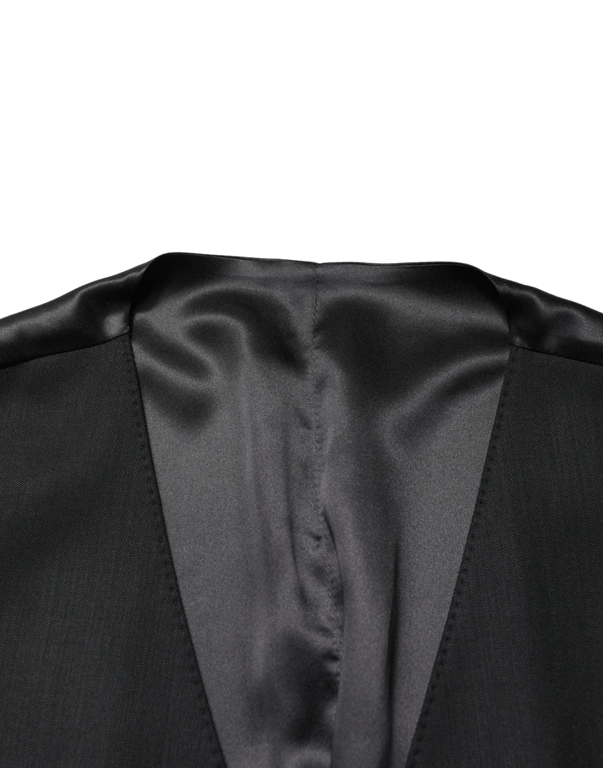 Dolce & Gabbana Black Wool Single Breasted Men Waistcoat Men's Vest