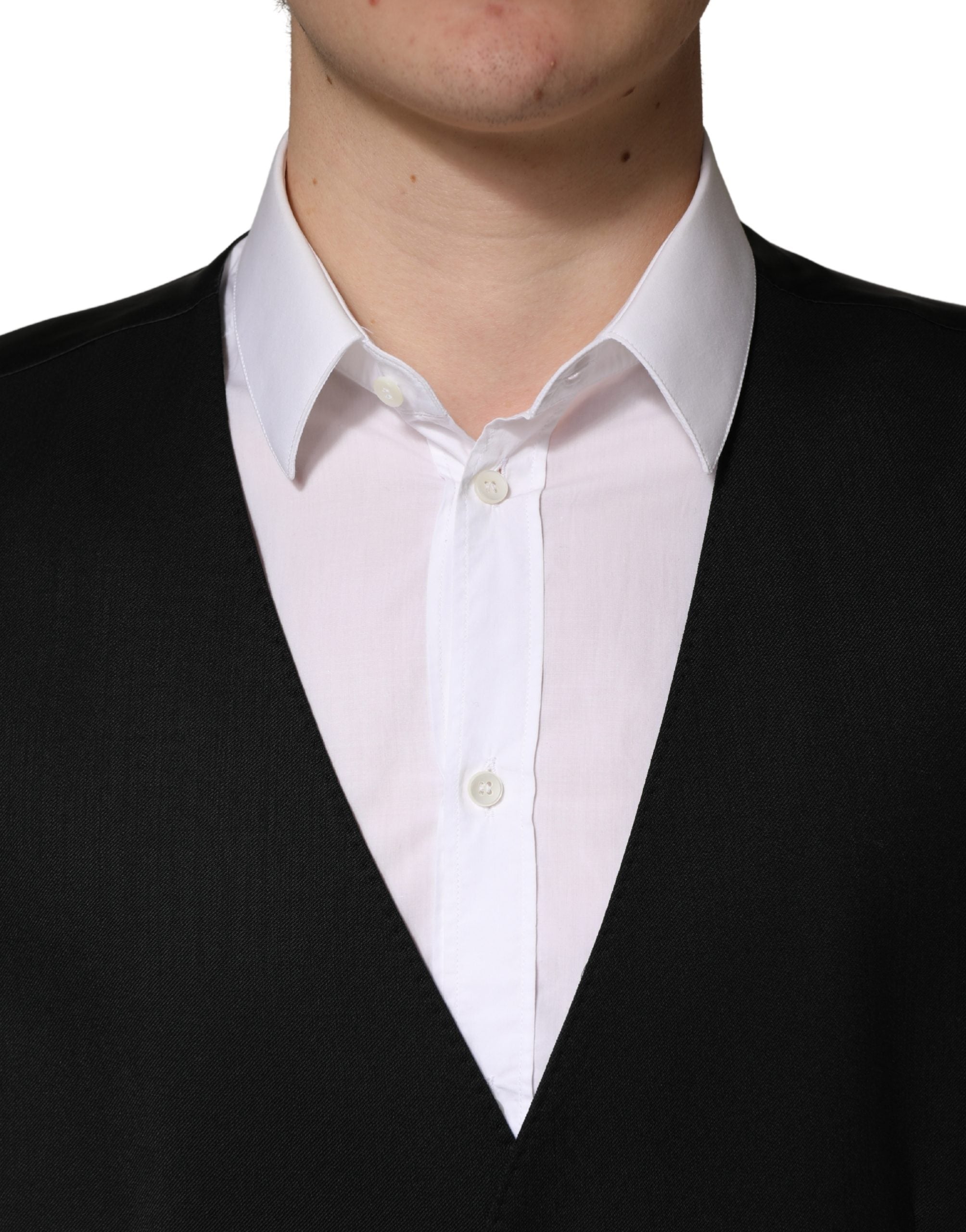 Dolce & Gabbana Black Wool Single Breasted Men Waistcoat Men's Vest