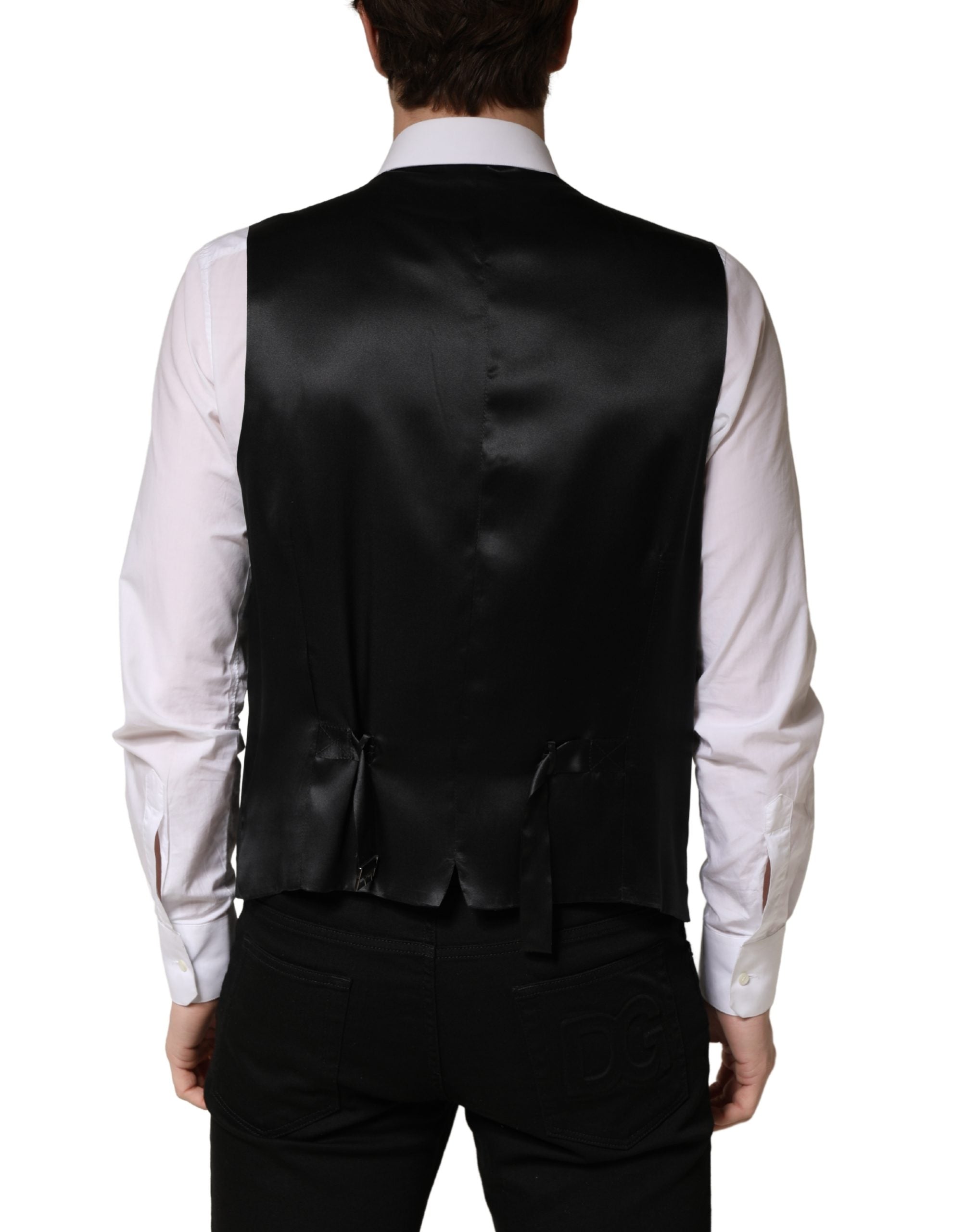 Dolce & Gabbana Black Wool Single Breasted Men Waistcoat Men's Vest