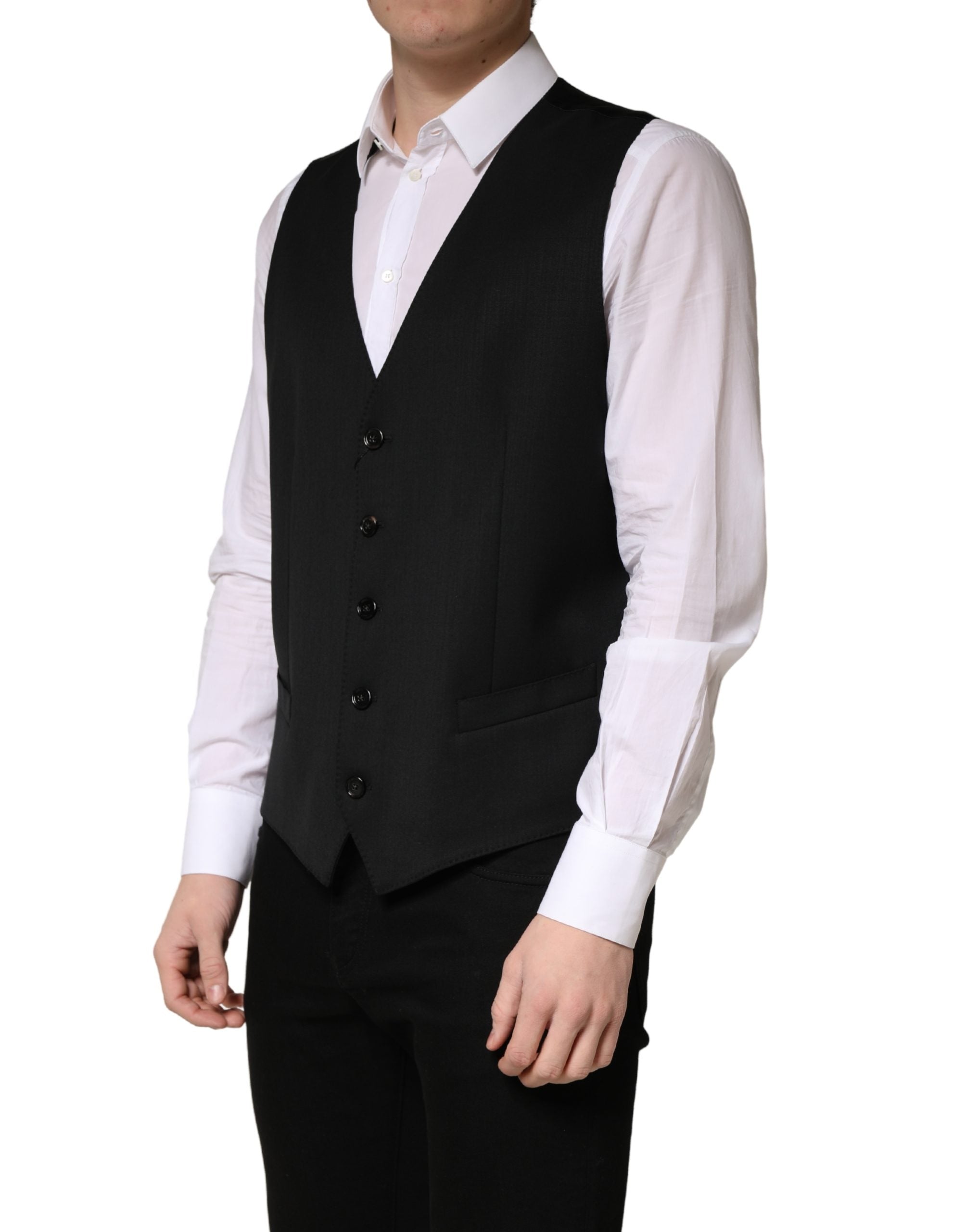 Dolce & Gabbana Black Wool Single Breasted Men Waistcoat Men's Vest