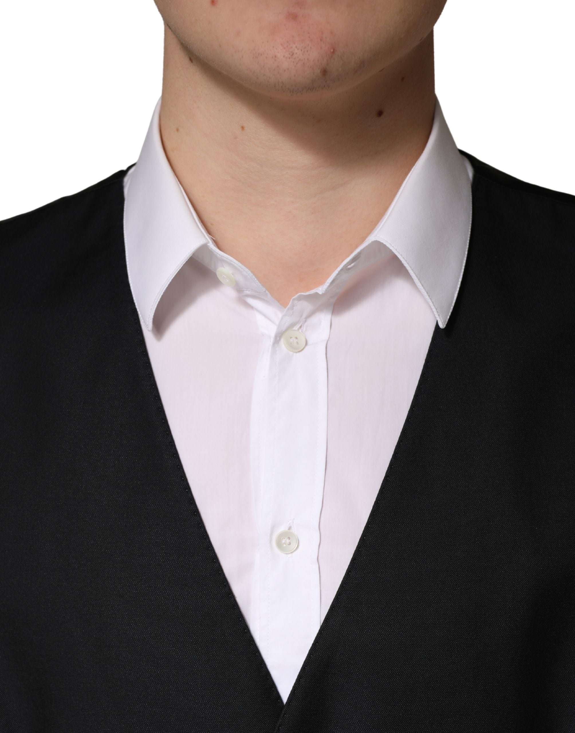 Dolce & Gabbana Black Wool Single Breasted Men Waistcoat Men's Vest