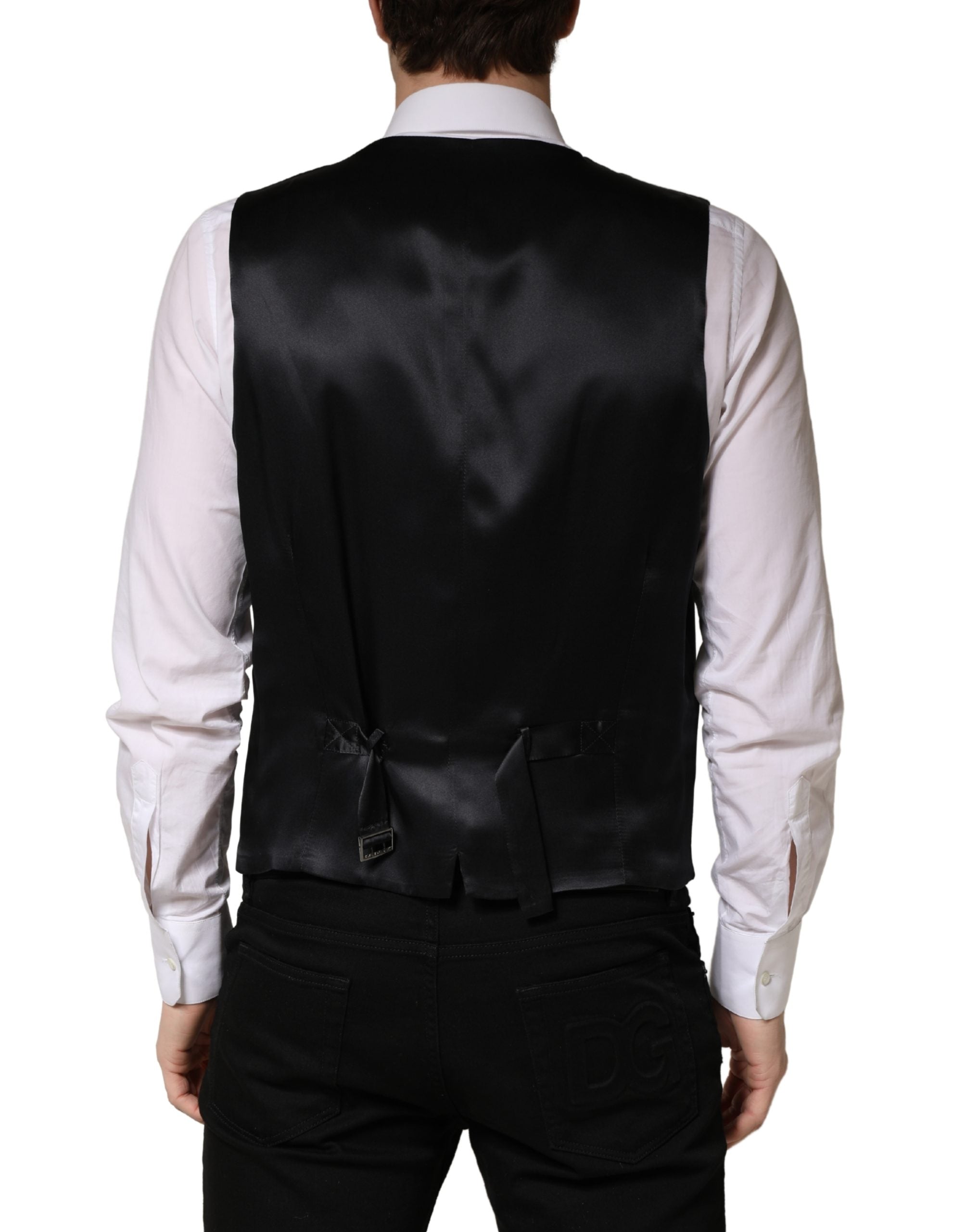 Dolce & Gabbana Black Wool Single Breasted Men Waistcoat Men's Vest