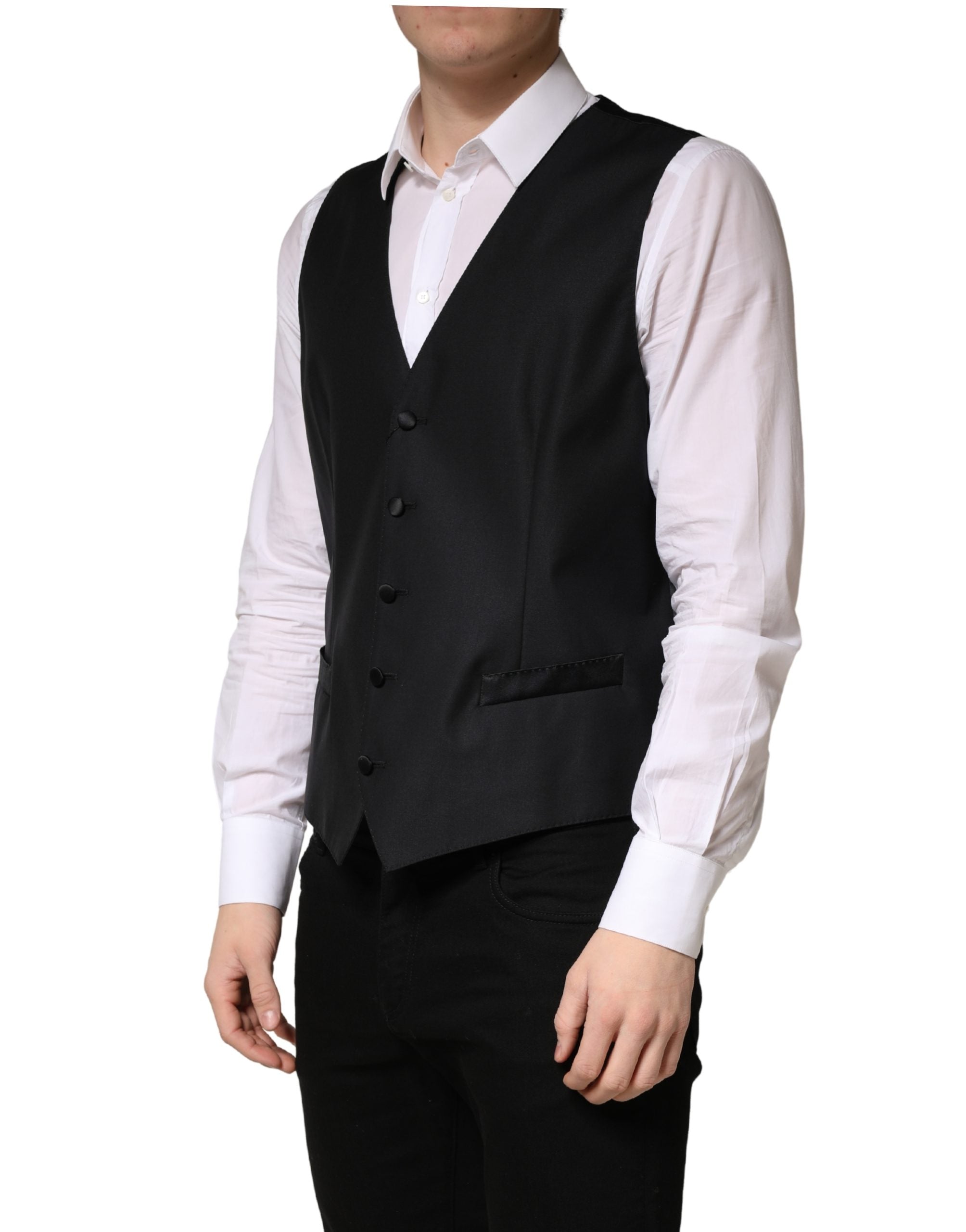 Dolce & Gabbana Black Wool Single Breasted Men Waistcoat Men's Vest