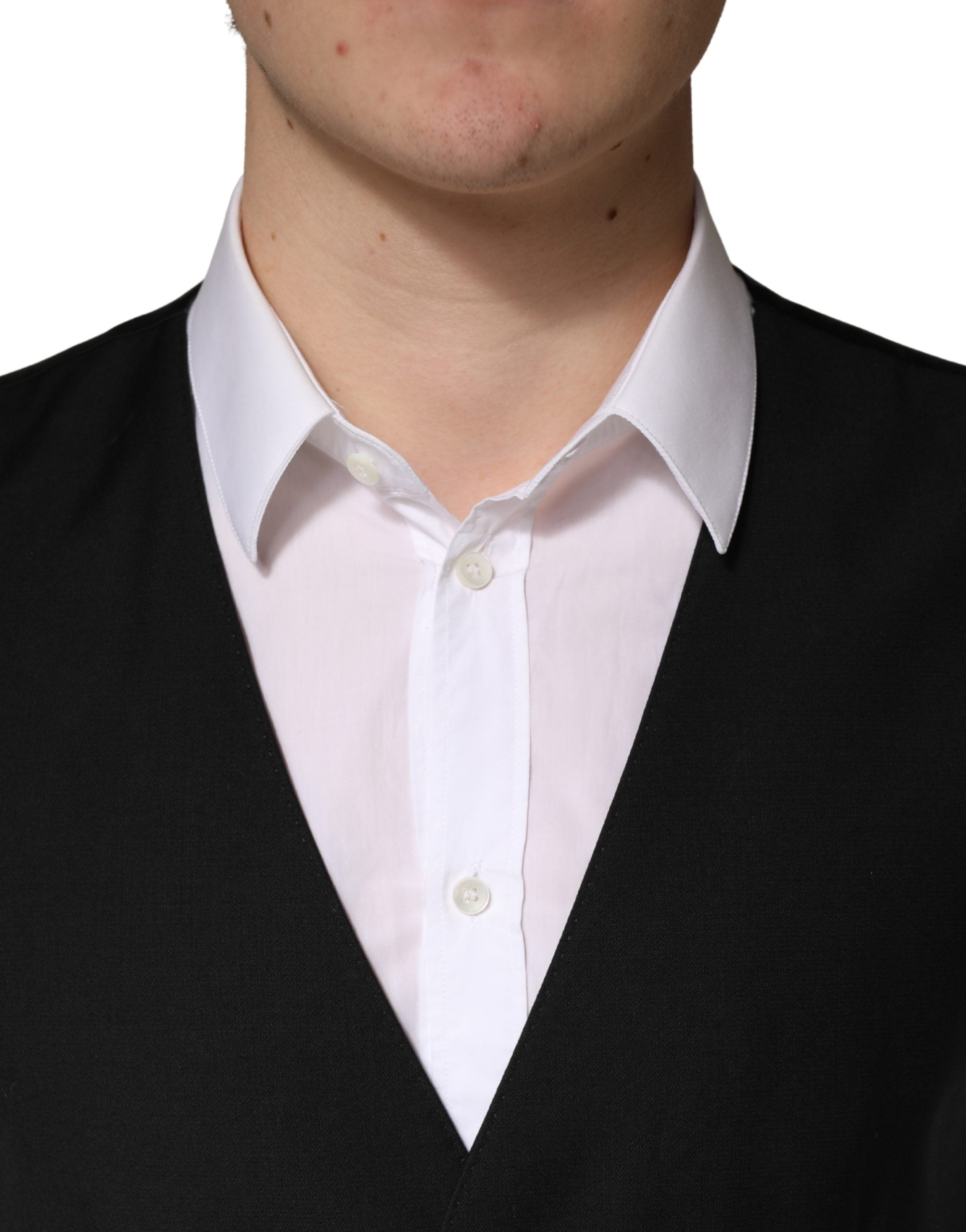 Dolce & Gabbana Black Wool Single Breasted Men Waistcoat Men's Vest (Pre-Owned)