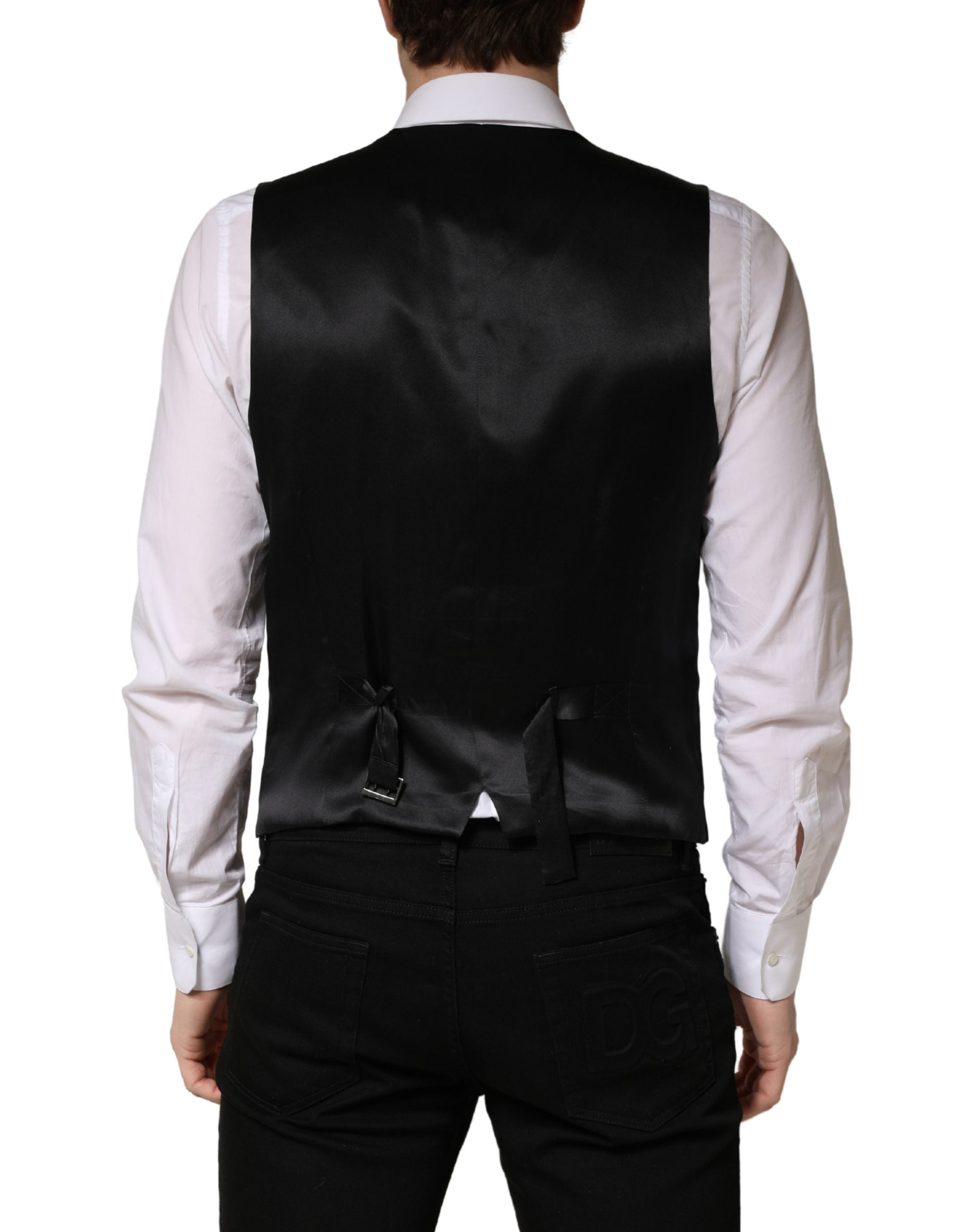 Dolce & Gabbana Black Wool Single Breasted Men Waistcoat Men's Vest (Pre-Owned)