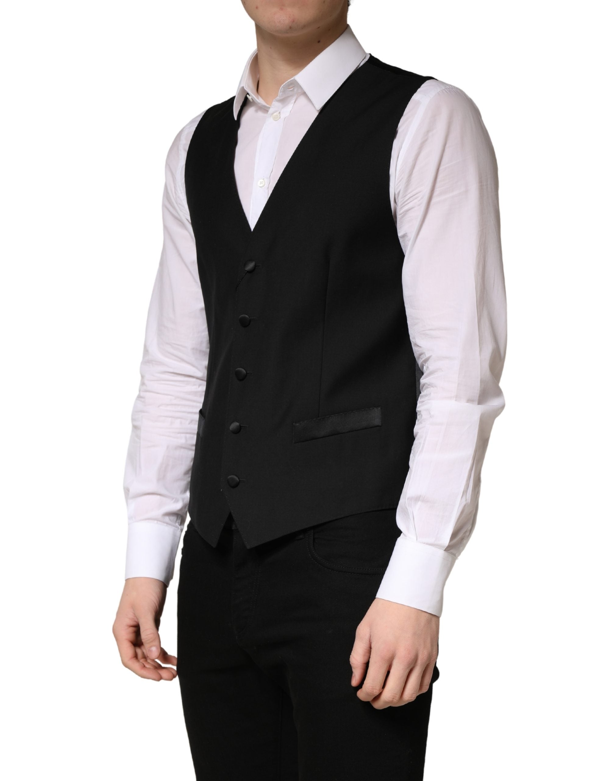 Dolce & Gabbana Black Wool Single Breasted Men Waistcoat Men's Vest (Pre-Owned)