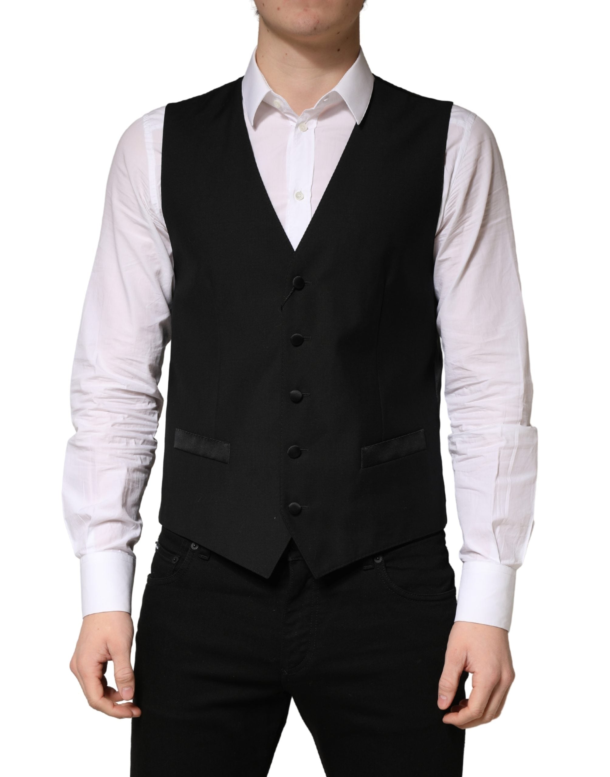Dolce & Gabbana Black Wool Single Breasted Men Waistcoat Men's Vest (Pre-Owned)