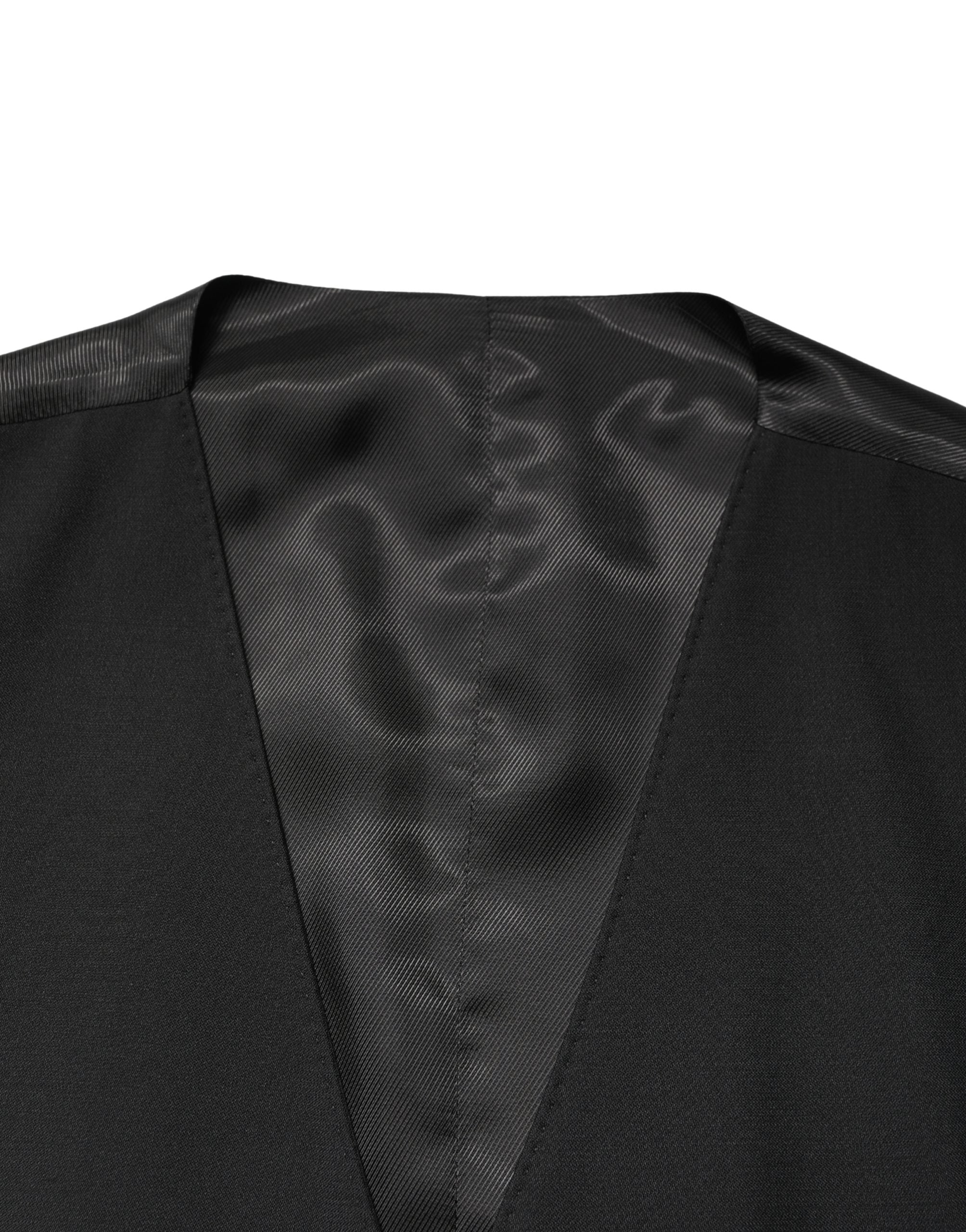 Dolce & Gabbana Black Wool Single Breasted Men Waistcoat Men's Vest